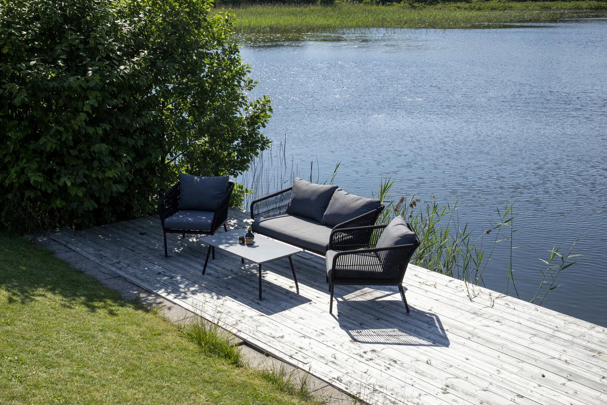 Loungegarnitur Lindos ca. 134x69x80 cm Grau/Schwarz - Schwarz/Grau, KONVENTIONELL, Kunststoff/Stein (134/69/80cm) - Gardenson