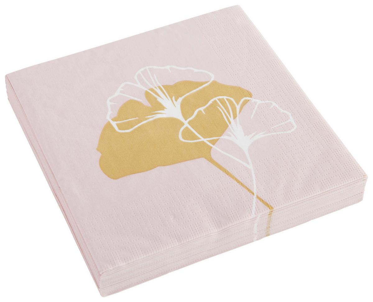 Serviette Kai in Rosa ca. 33x33cm - Weiss/Goldfarben, Papier (33cm)