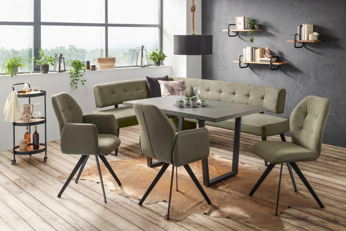 Eckbank in Grün ca. 170x220cm - Dunkelgrau/Schwarz, Modern, Textil/Metall (170/220cm) - Premium Living