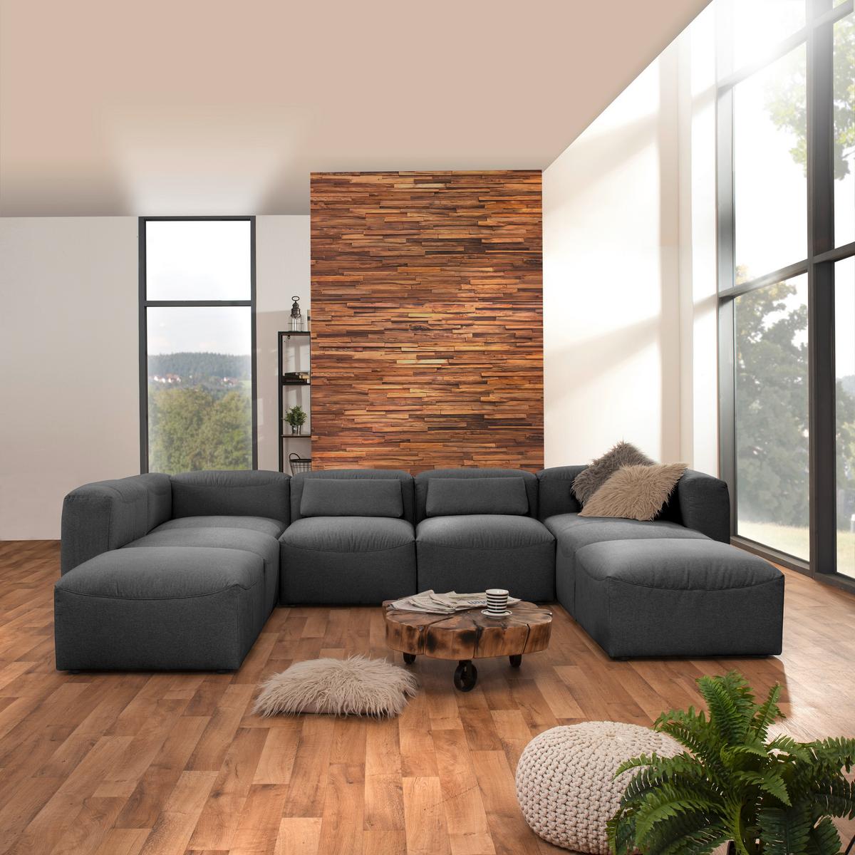WOHNLANDSCHAFT LENA - Anthrazit, Design, Kunststoff/Textil (250/350/235cm) - Max Winzer