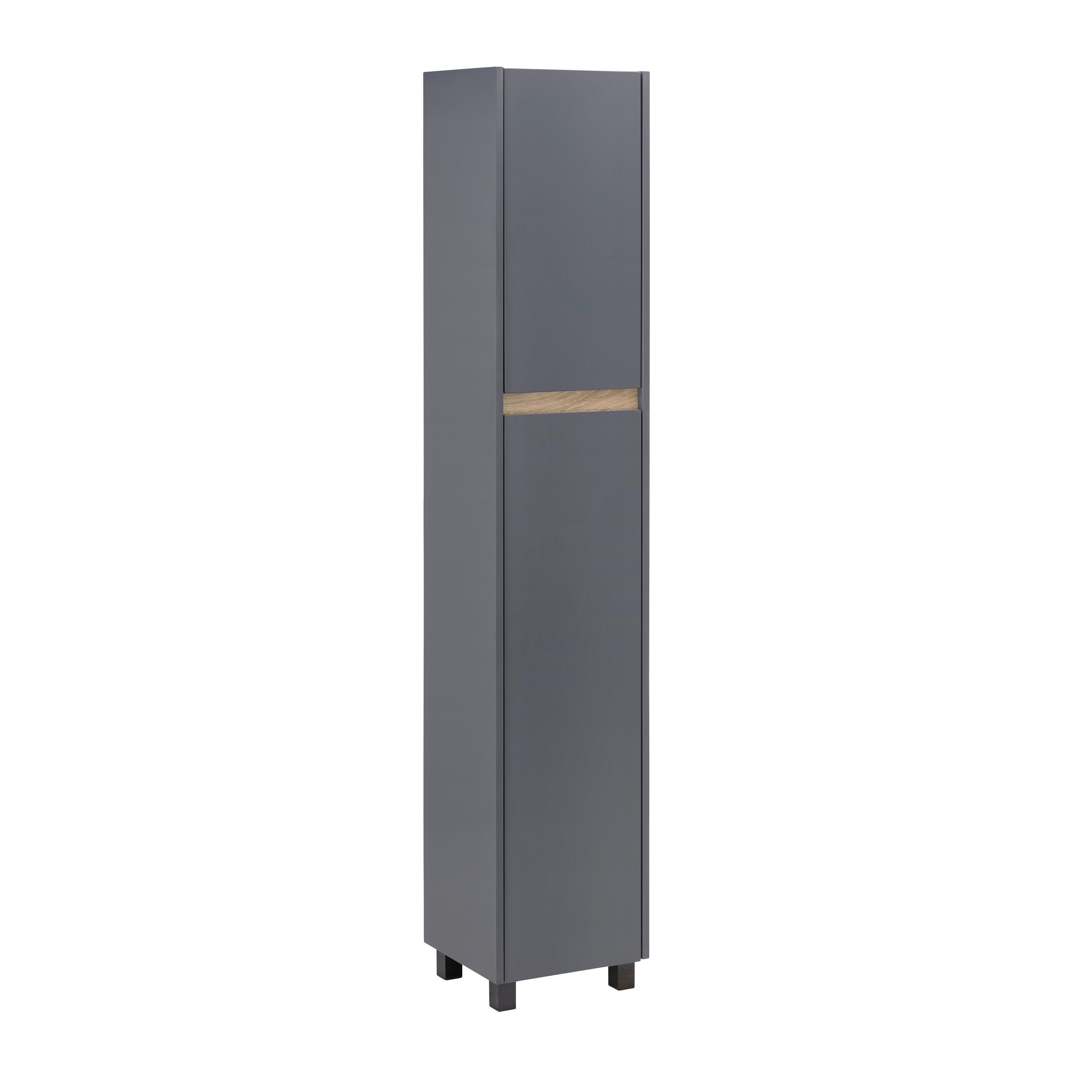 Hochschrank Massimo Dunkelgrau ca. 33x175x30 cm - Dunkelgrau/Silberfarben, MODERN, Kunststoff (33/175/30cm) - Bessagi Home