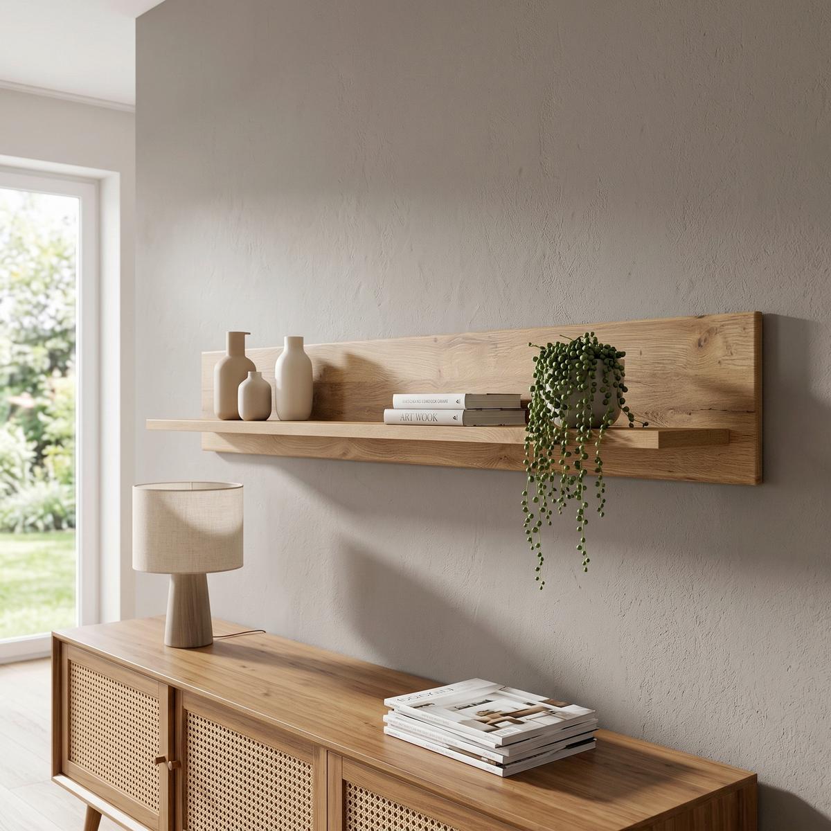 Etajeră De Perete Cortina - culoare lemn stejar, Modern, material pe bază de lemn (157/19,6/21,9cm) - Modern Living