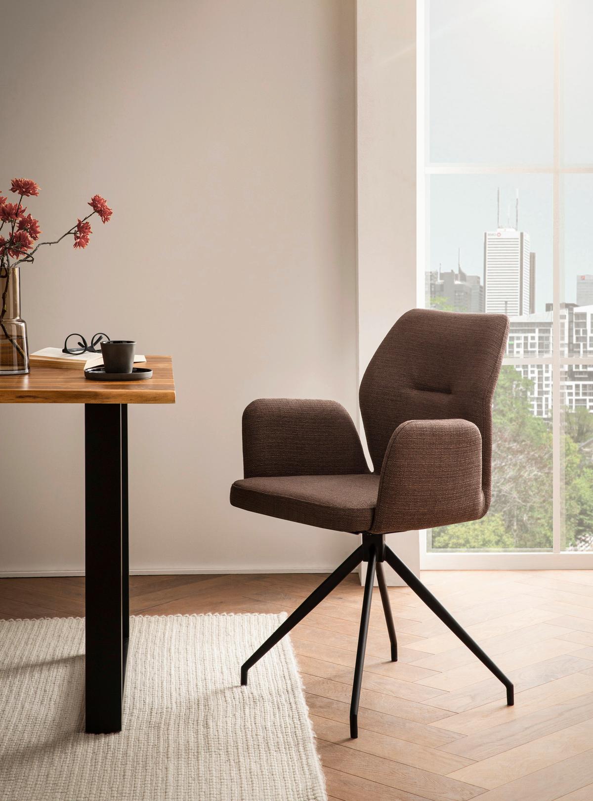 Naslanjač Hilda, Rjava, Vrtljiv - črna/rjava, Moderno, kovina/tekstil (59/88/58cm) - Livetastic