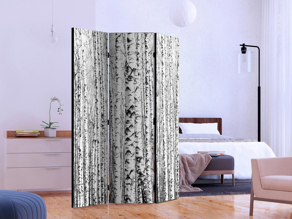 Paravan Birch Forest, 3-Delni, Dvostranski - črna/bela, Basics, tekstil/les (135/172/3cm) - artgeist