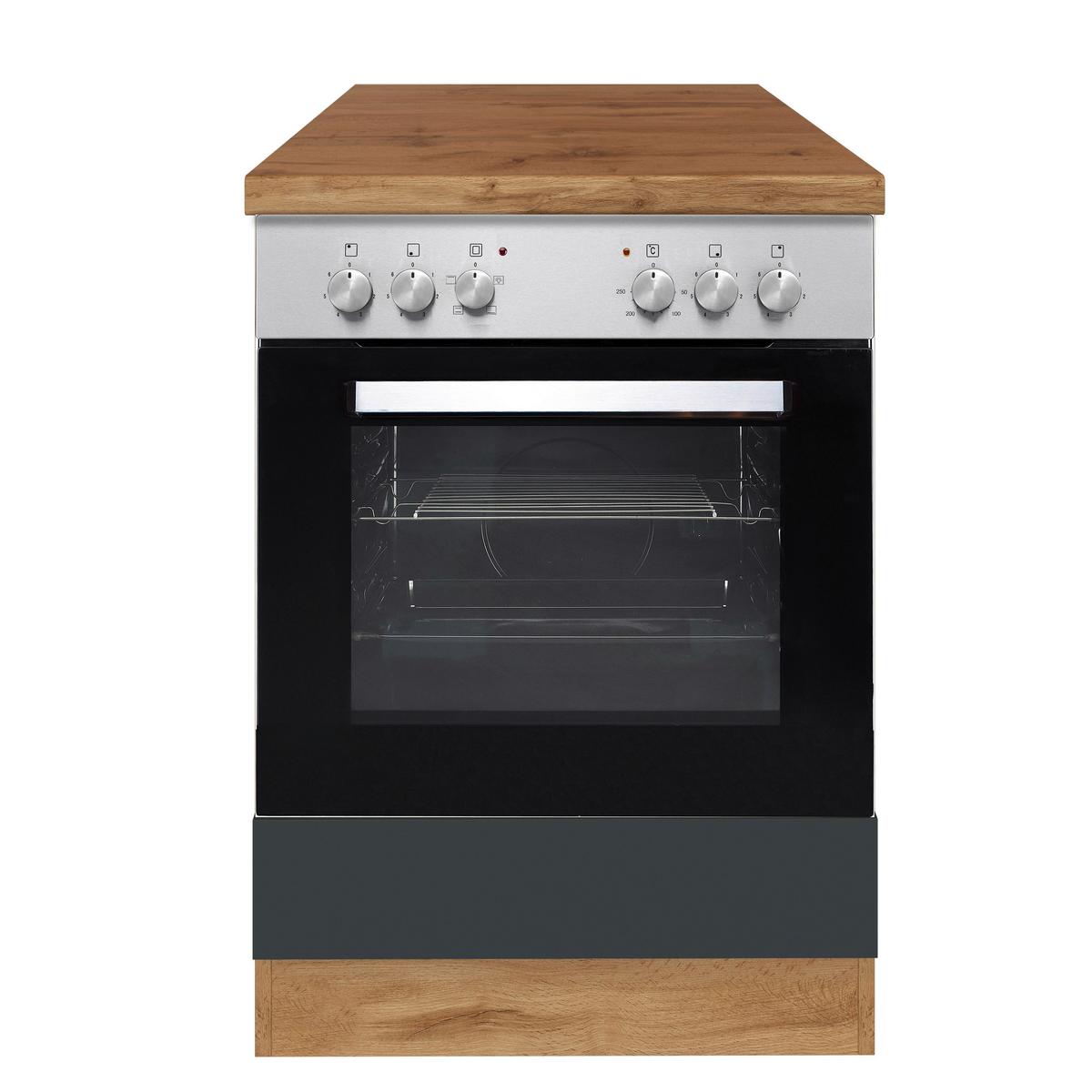Herdumbauschrank Florenz ca. 60 cm Grau mit Arbeitsplatte - Eiche Wotan/Grau, Design, Holzwerkstoff (60/86/60cm) - Held