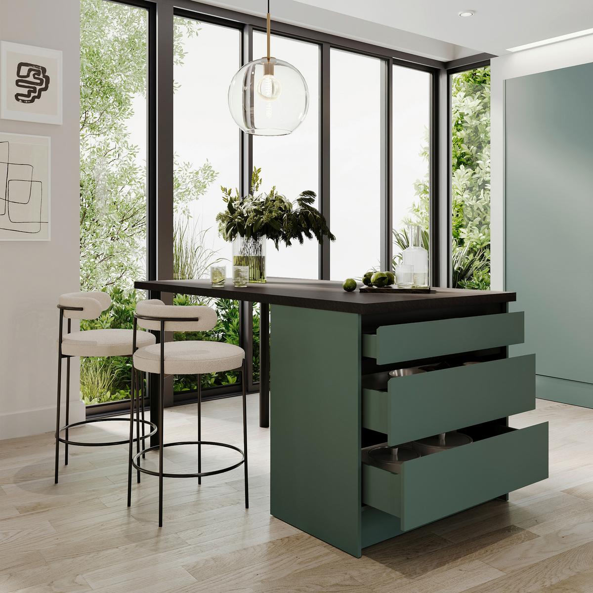 WYSPA KUCHENNA TROJA I 180 GREEN-F - zielony/czarny, Design, materiał drewnopochodny (180/91/90cm) - P & B