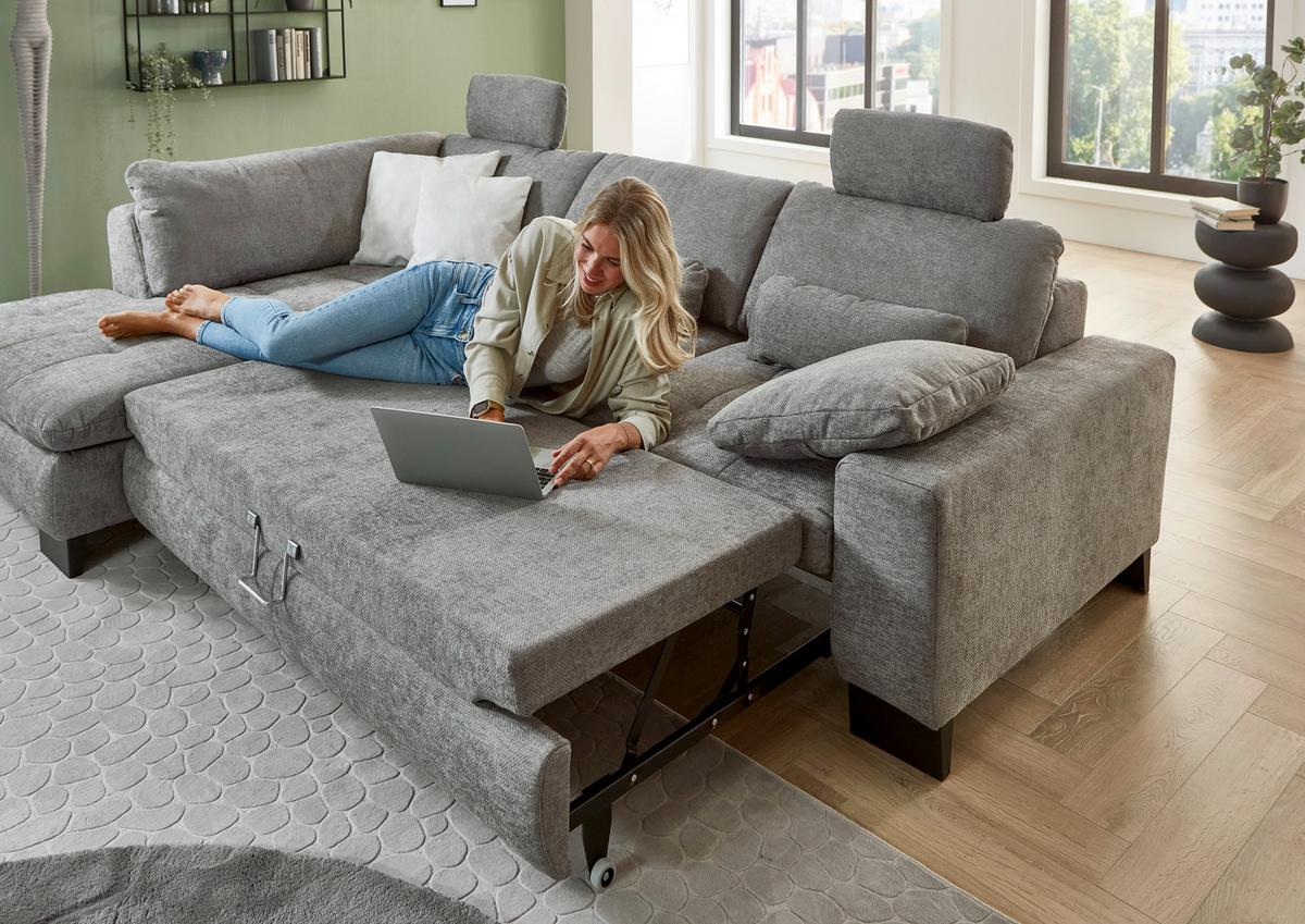 Ecksofa Lando Grau - gris/noir, Modern, textile/métal (197/84/289cm) - Premium Living
