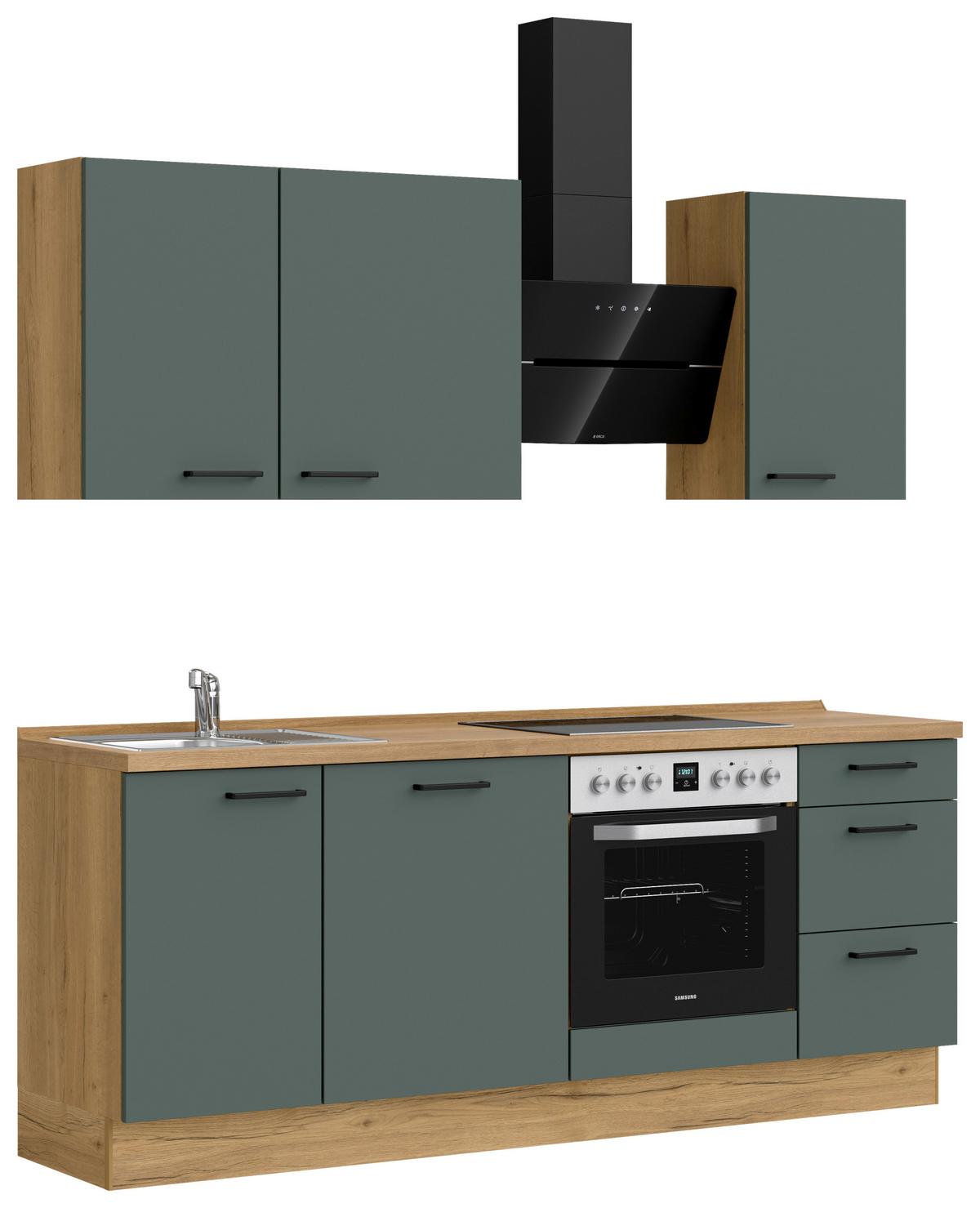 Küchenblock Easytouch High m. Geräten Dunkelgrün - Dunkelgrün/Eichefarben, MODERN, Holzwerkstoff/Metall (210cm) - Nobilia