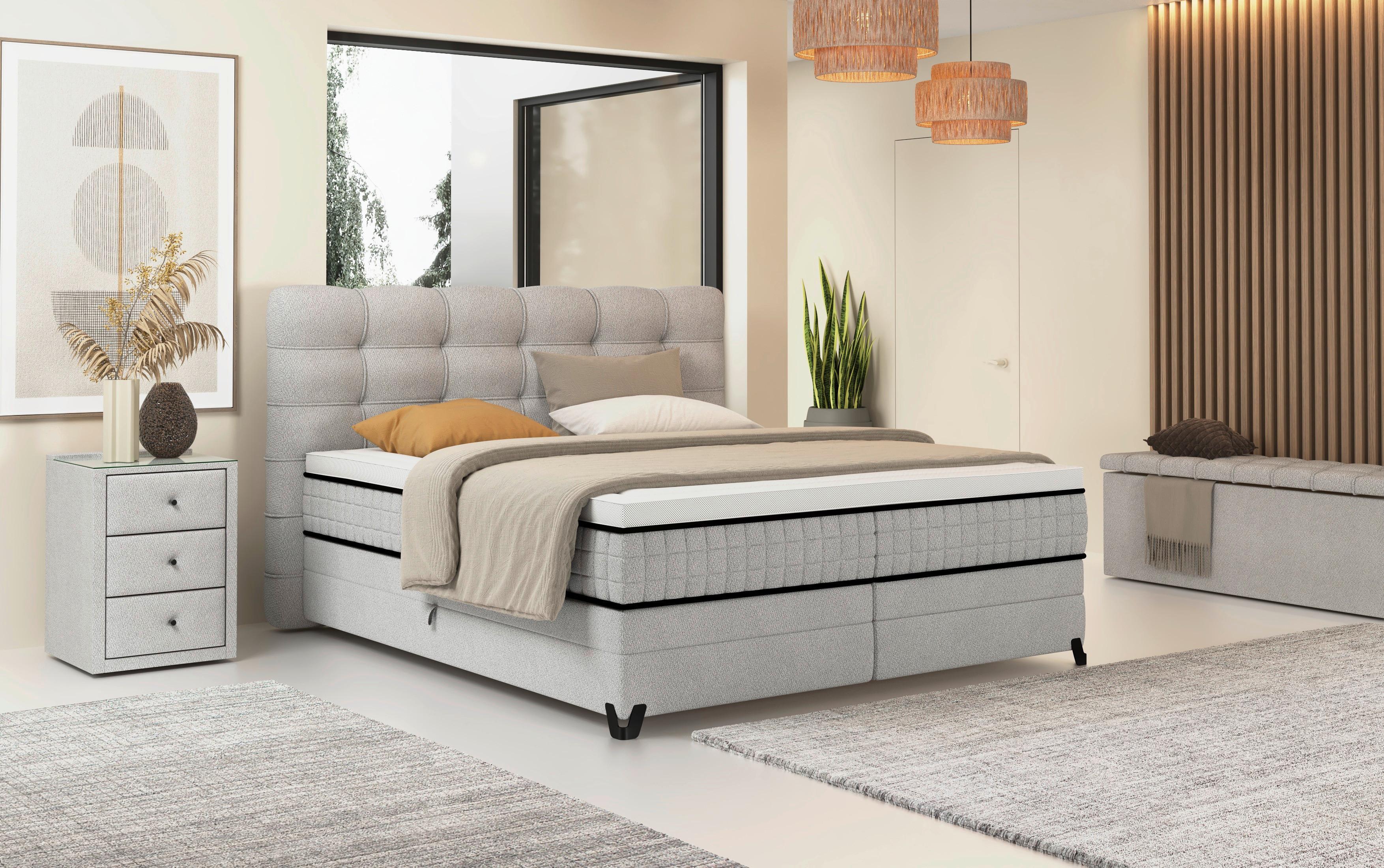Boxspringbett Carmen C Hellgrau Ca. 160x200cm - Hellgrau, Konventionell, Holz/Holzwerkstoff (160/200cm) - Premium Living