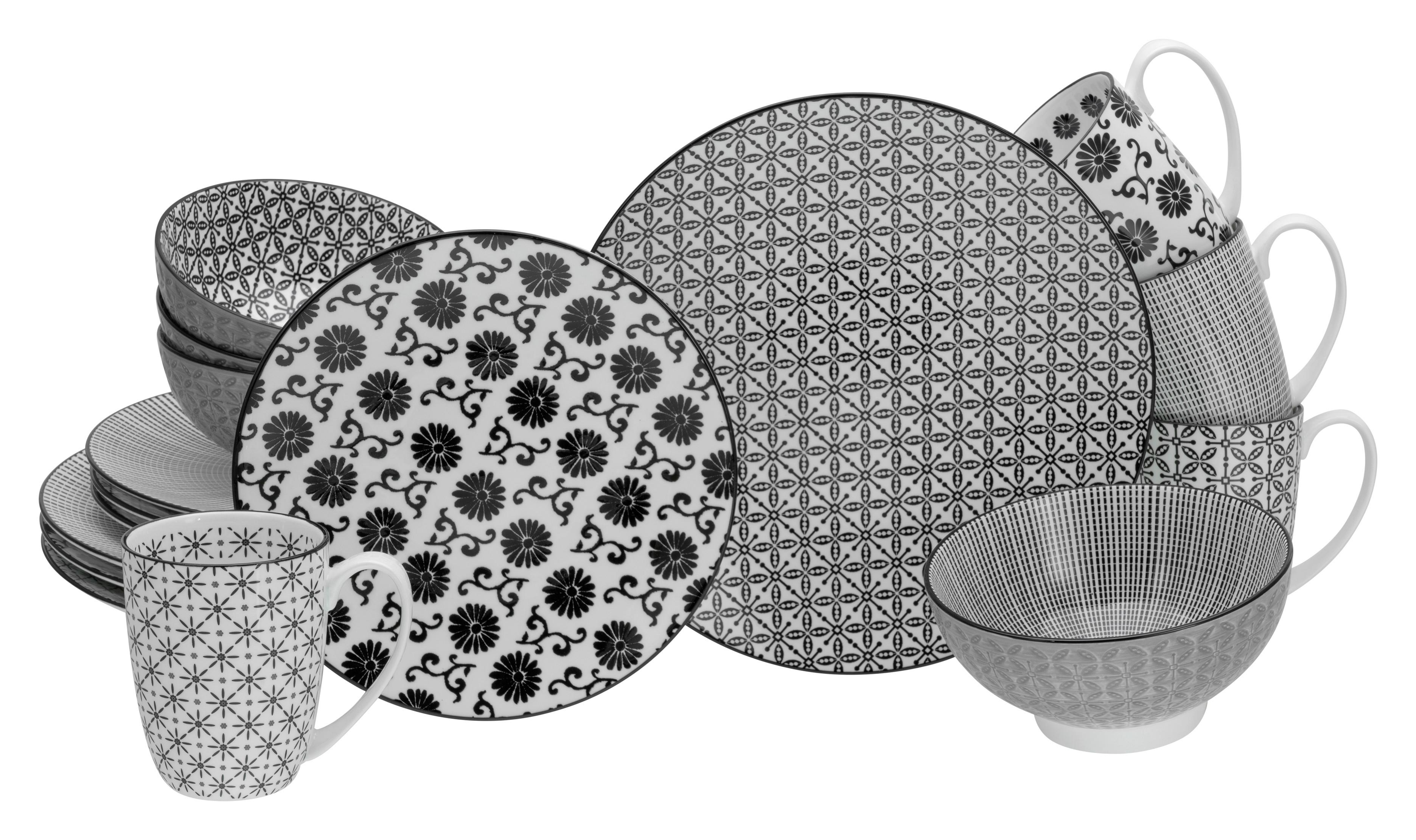 Kombinirani Servis New Style Black, 16-Delni - črna/bela, Basics, keramika - Creatable