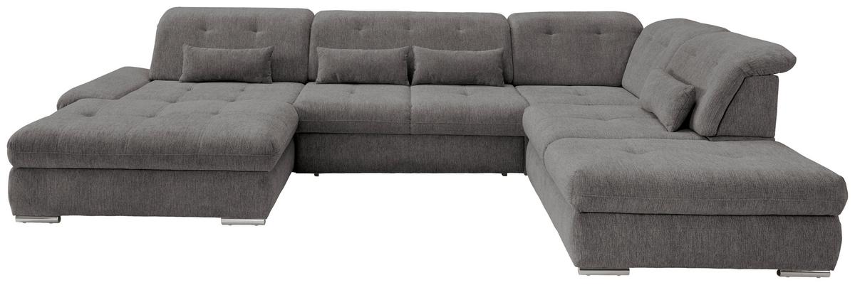 Wohnlandschaft Dalida Braun/Grau Chenille - Chromfarben/Braun, Design, Textil/Metall (195/376/254cm) - Livetastic