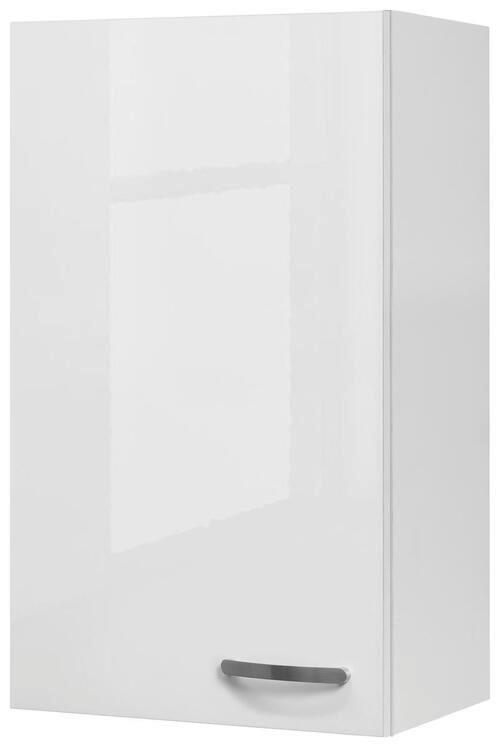 Küchenoberschrank ''Alba'', Weiß - Edelstahlfarben/Weiß Hochglanz, MODERN, Holzwerkstoff/Metall (50/89/32cm) - FlexWell