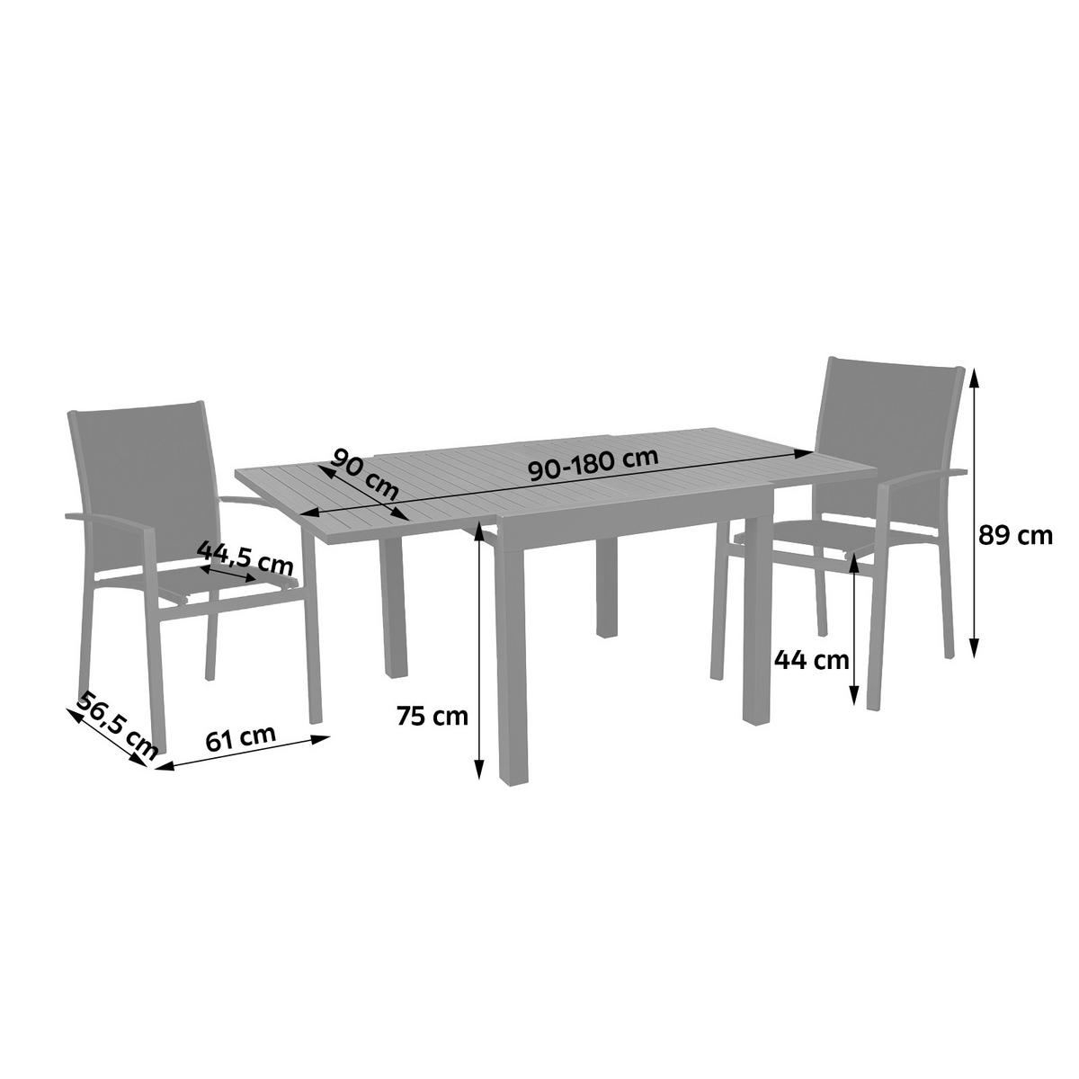 Gartenset Elena 3-tlg. Dunkelgrau - Dunkelgrau, Basics, Kunststoff/Metall (61/89/56,5cm) - Gardenson