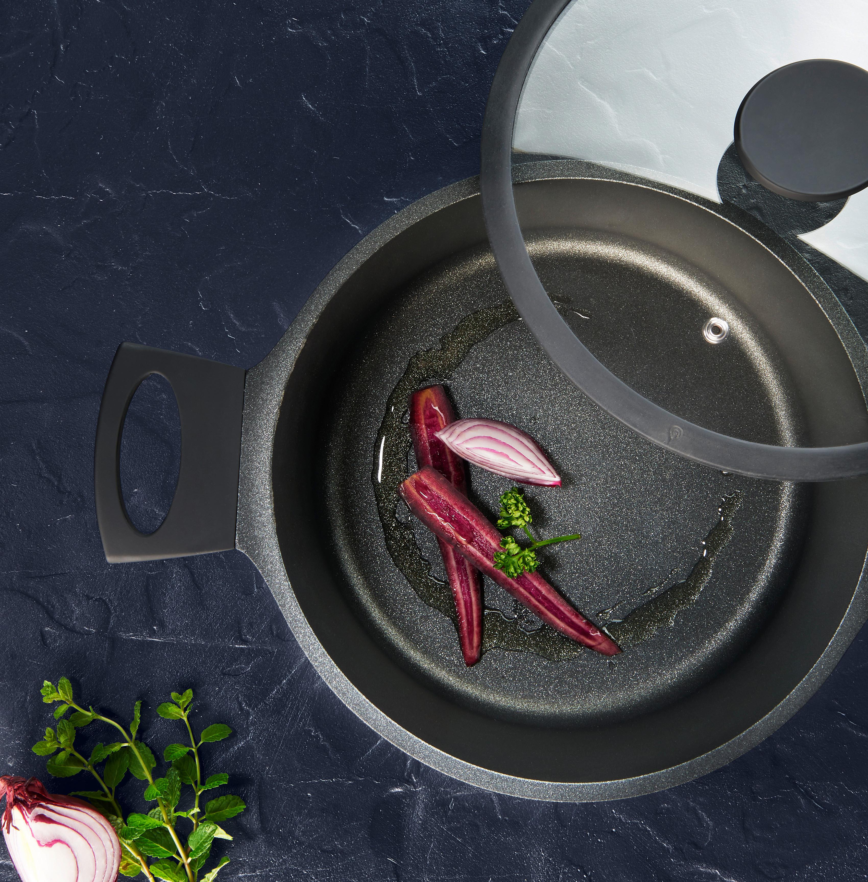 Kochtopf Black Line in Schwarz Ø ca. 24cm - Klar/Schwarz, KONVENTIONELL, Glas/Kunststoff (24/11,4cm) - Gourmesto
