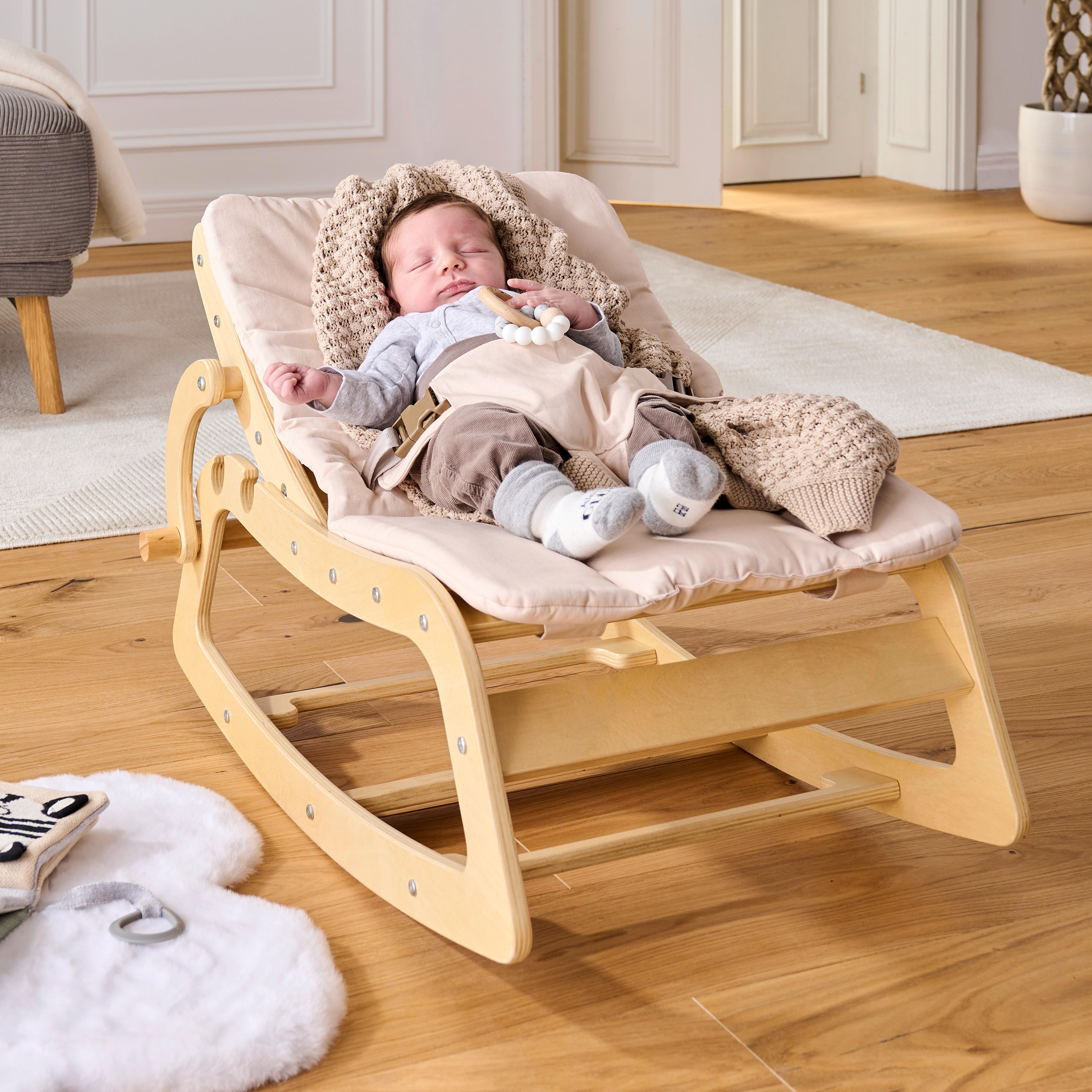 KRZESEŁKO BUJANE DLA DZIECI SWING AND MORE - beżowy/kolor naturalny, Basics, drewno/tkanina (42/70/56cm) - Jimmylee