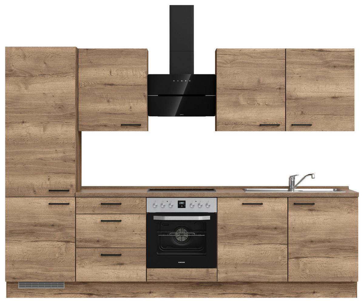 Küchenblock Structura High m. Geräten Eiche dunkel - Eiche dunkel/Schwarz, MODERN, Holzwerkstoff/Metall (300cm) - Nobilia