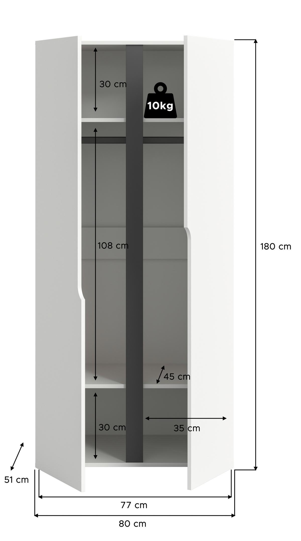Drehtürenschrank ANGA Weiß - Weiß, MODERN, Holzwerkstoff (80/180/51cm) - MID.YOU