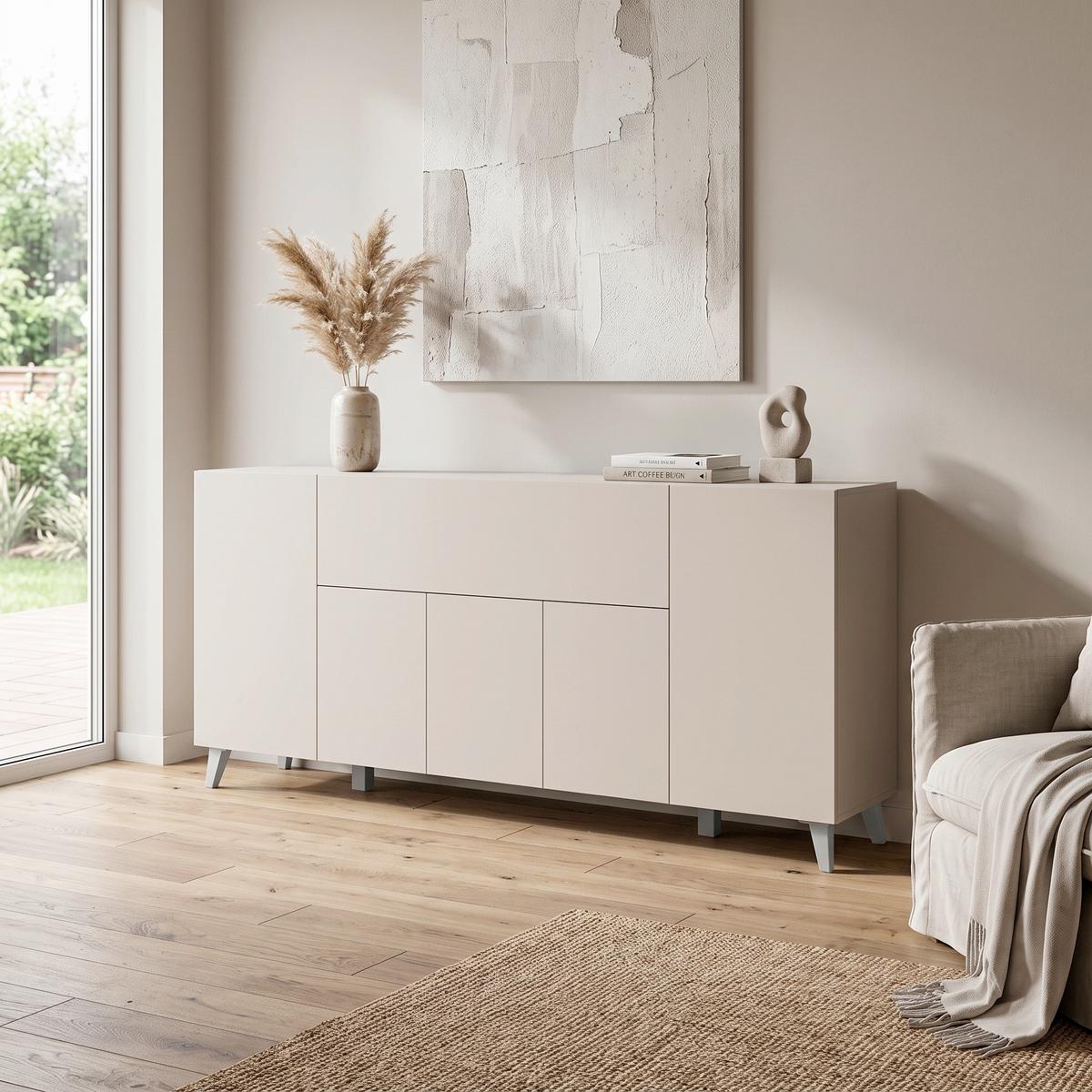 Tálalószekrény Sideboard Phuket 180 - bézs/kasmírszínű, Design, faalapú anyag (180/76/37,5cm) - P & B