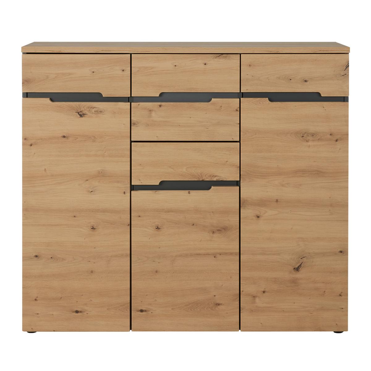 Kommode in Graphitfarben/Eiche Artisan - Silberfarben/Graphitfarben, MODERN, Holzwerkstoff (120/107/38cm) - Mömax