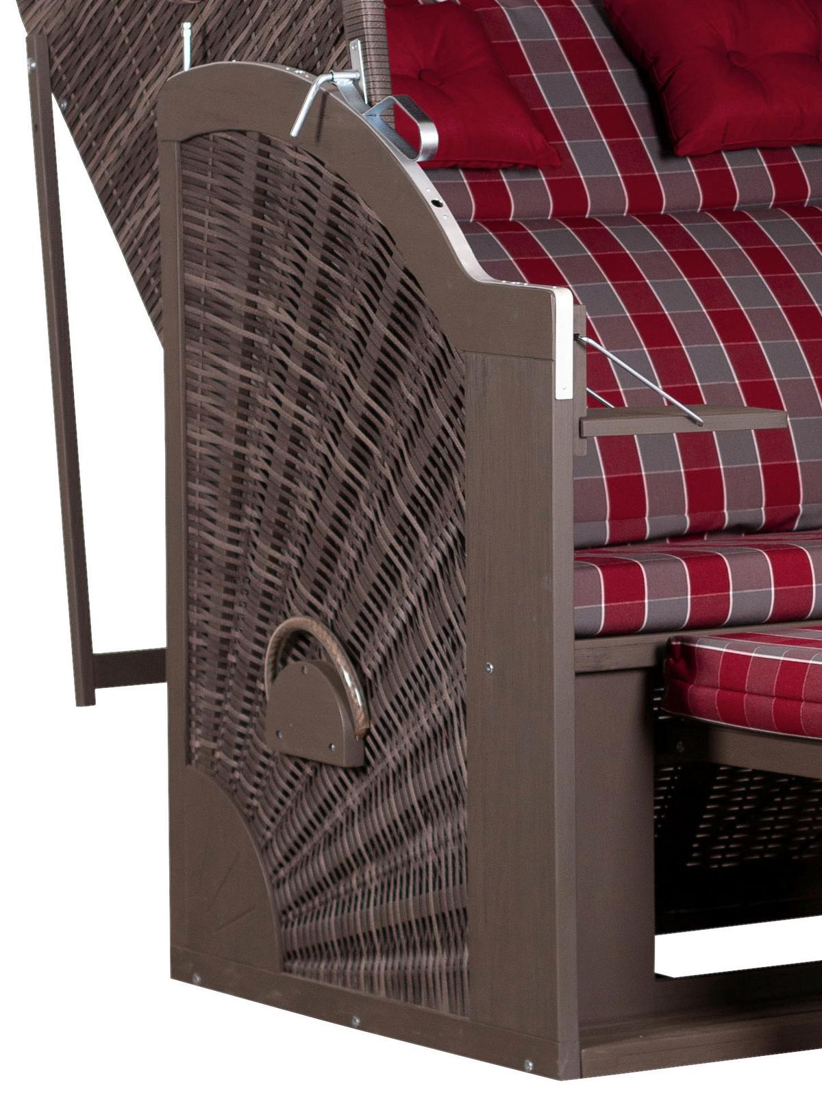 Strandkorb Cliff XL Pinie - Rot/Grau, Basics, Holz/Textil (130/160/80cm)