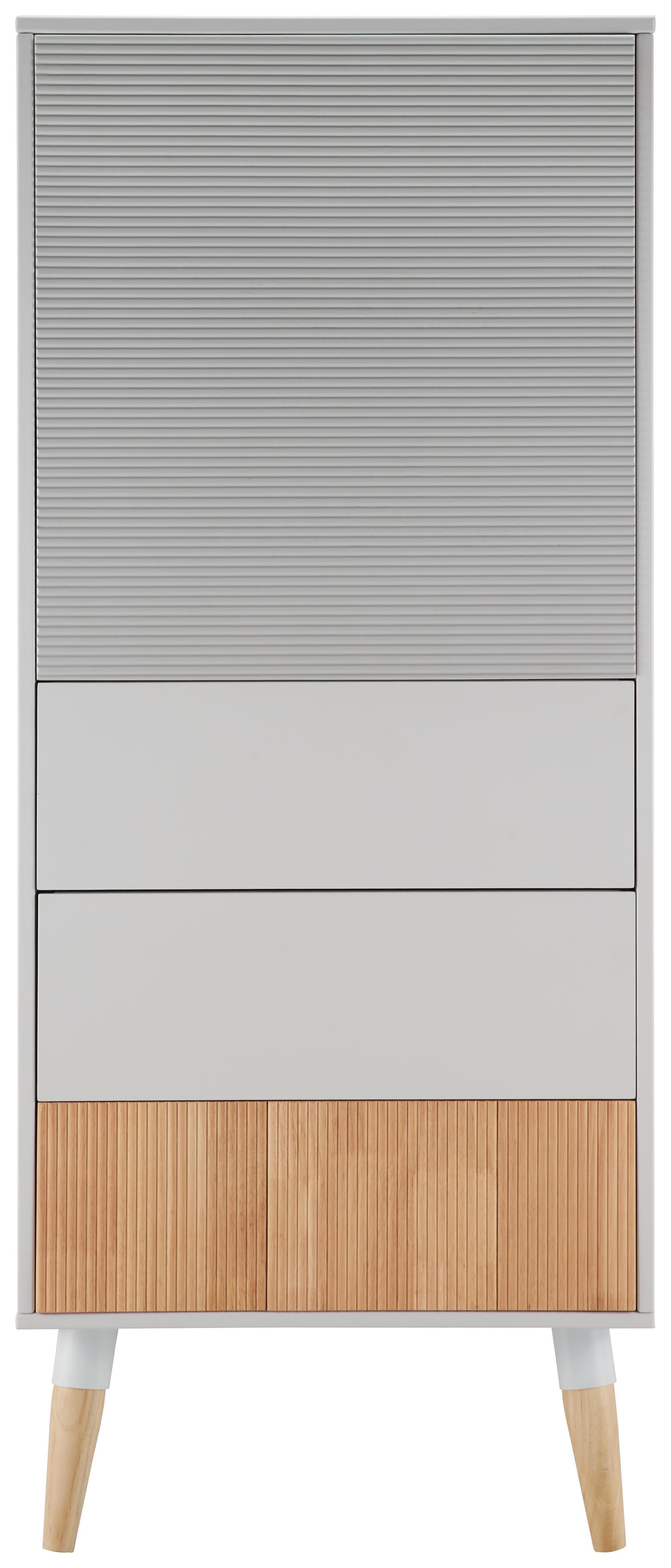 Kommode "Evlyn", weiß, grau, natur - Hellgrau/Grau, MODERN, Holz/Metall (55/136/45cm) - Bessagi Home