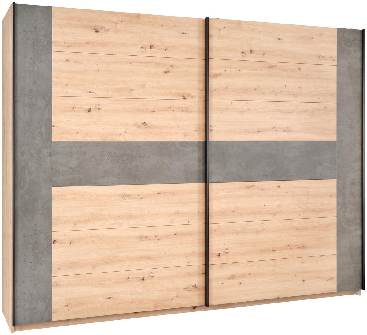 Schwebetürenschrank Chanton Eichefarben ca. 221x210x62cm - Eichefarben/Dunkelgrau, MODERN, Holzwerkstoff/Kunststoff (221/210/62cm) - Mömax