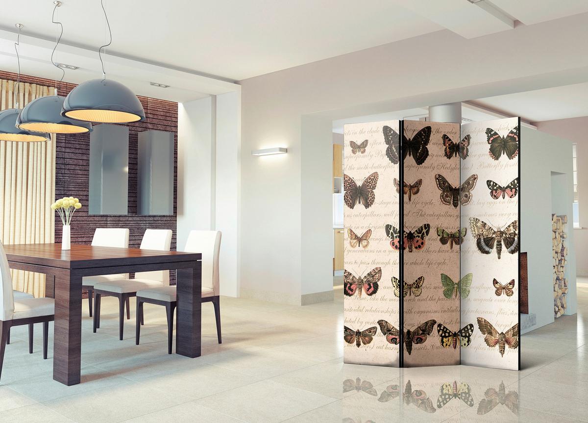 Paravan Butterflies, 3-Delni, Dvostranski - bež/rjava, Basics, tekstil/les (135/172/3cm) - artgeist