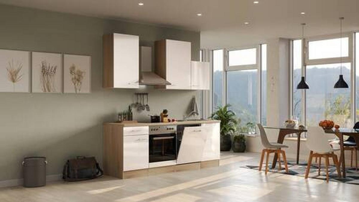 Kuhinjski Blok Z Aparati Nepal, Kašmir, Barva Hrasta - barve nerjavečega jekla/kašmir, Moderno, kovina/leseni material (220cm) - FlexWell