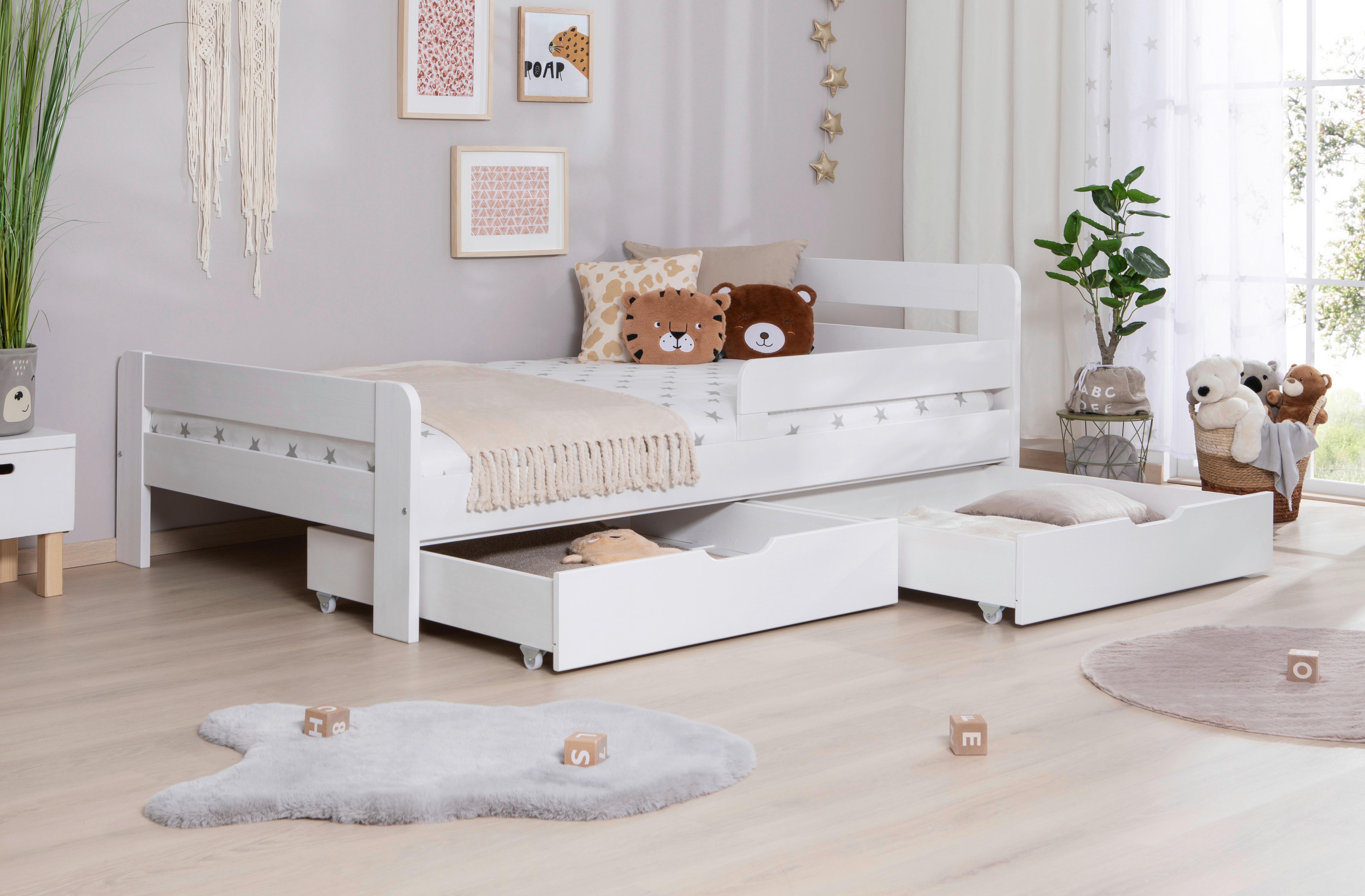 Bett Bennet mit Schubkasten ca. 120x200 cm Weiß - Naturfarben/Weiß, MODERN, Holz/Textil (120/200cm) - MID.YOU