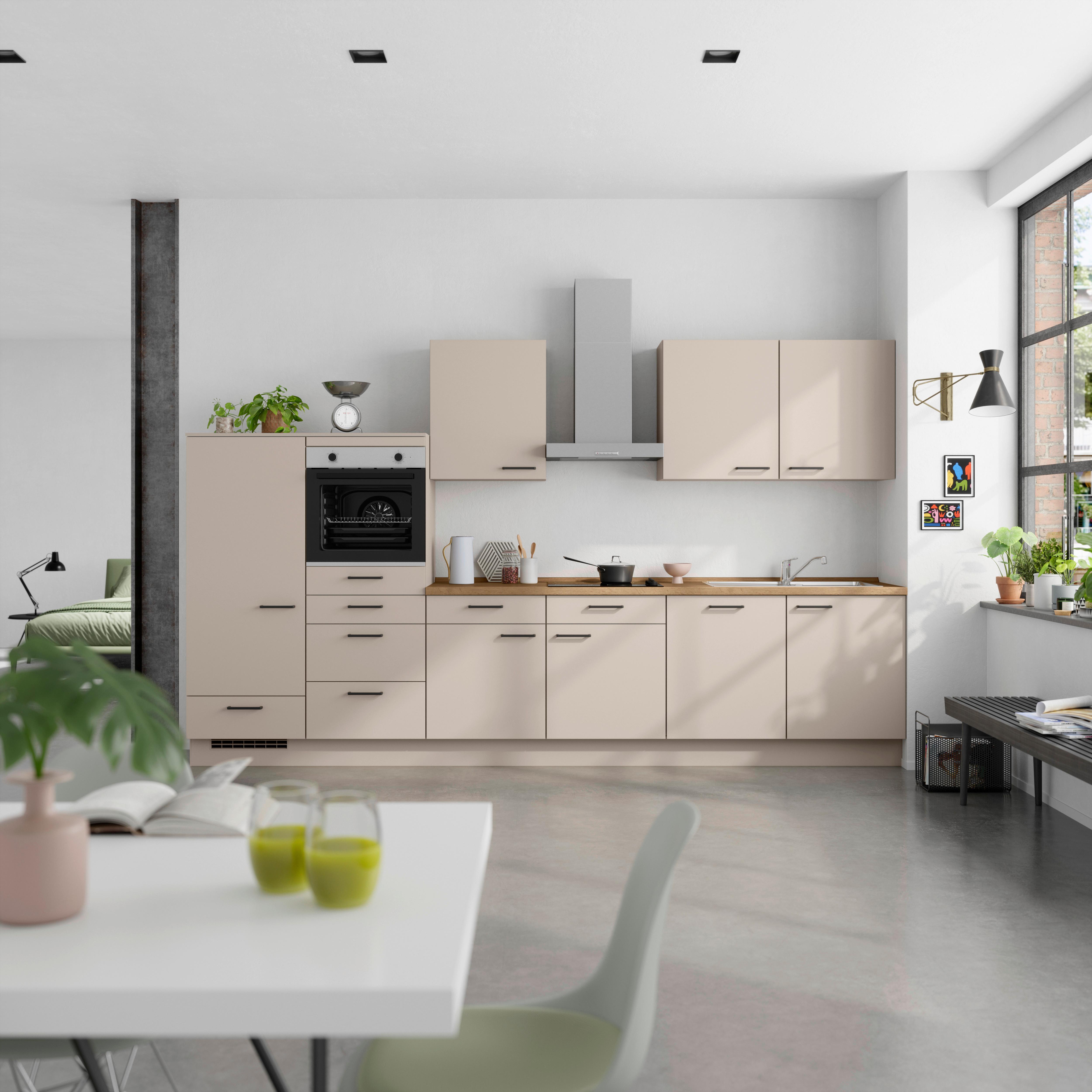 Küchenleerblock Easytouch Low o. Geräte Sandfarben - Sandfarben/Eichefarben, MODERN, Holzwerkstoff/Metall (360cm) - Nobilia