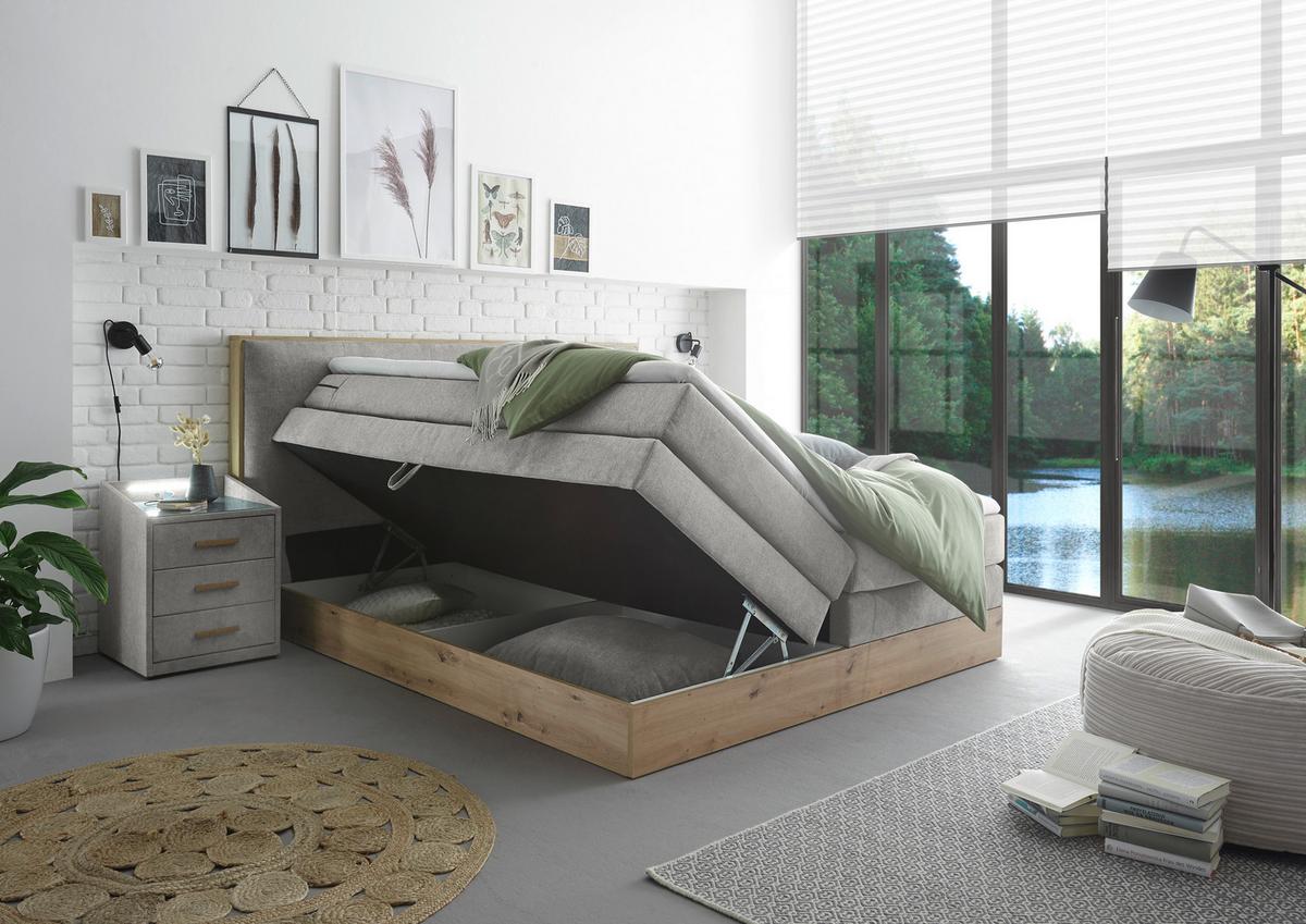 Boxspringbett Preston ca. 180x200 Hellgrau - Hellgrau, MODERN, Holz/Holzwerkstoff (180/200cm) - Livetastic