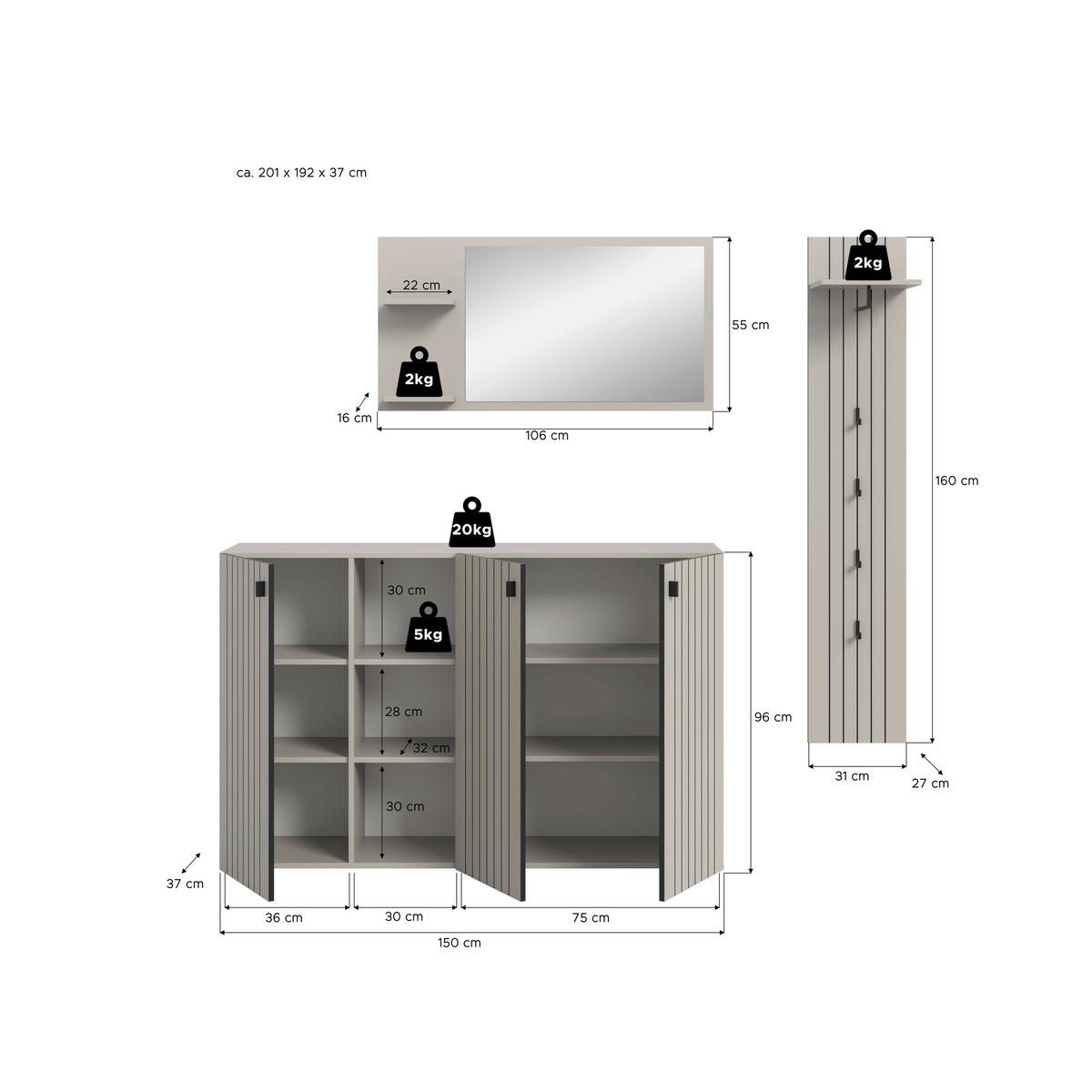 Predsoba Station, Kašmir, 3-Delna - kašmir, Design, leseni material (201/192/37cm) - MID.YOU
