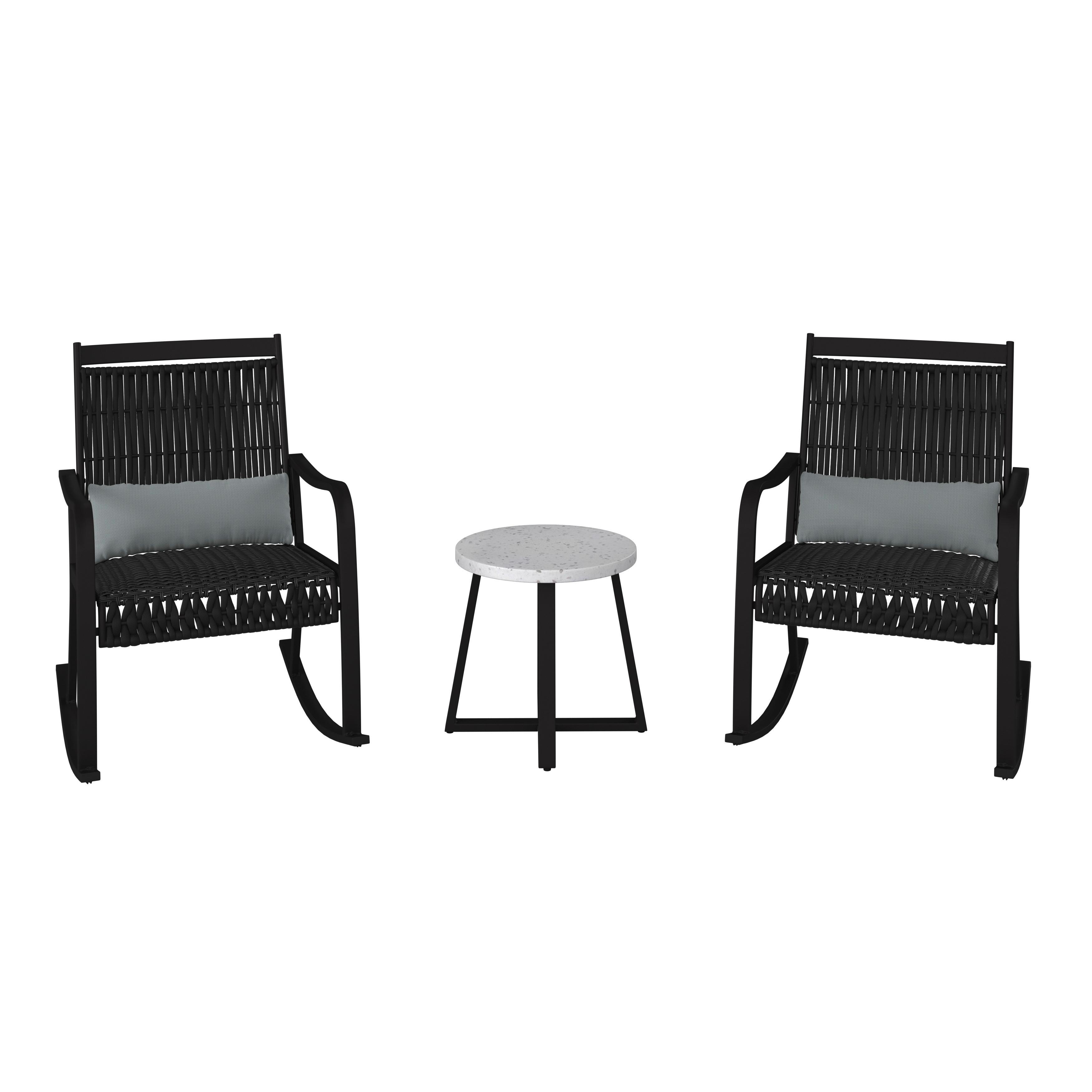 Balkonset Mathilda Grün/Schw. Metall/Outdoorstoff +Abdeckung - Schwarz/Weiß, MODERN, Kunststoff/Textil - Bessagi Garden