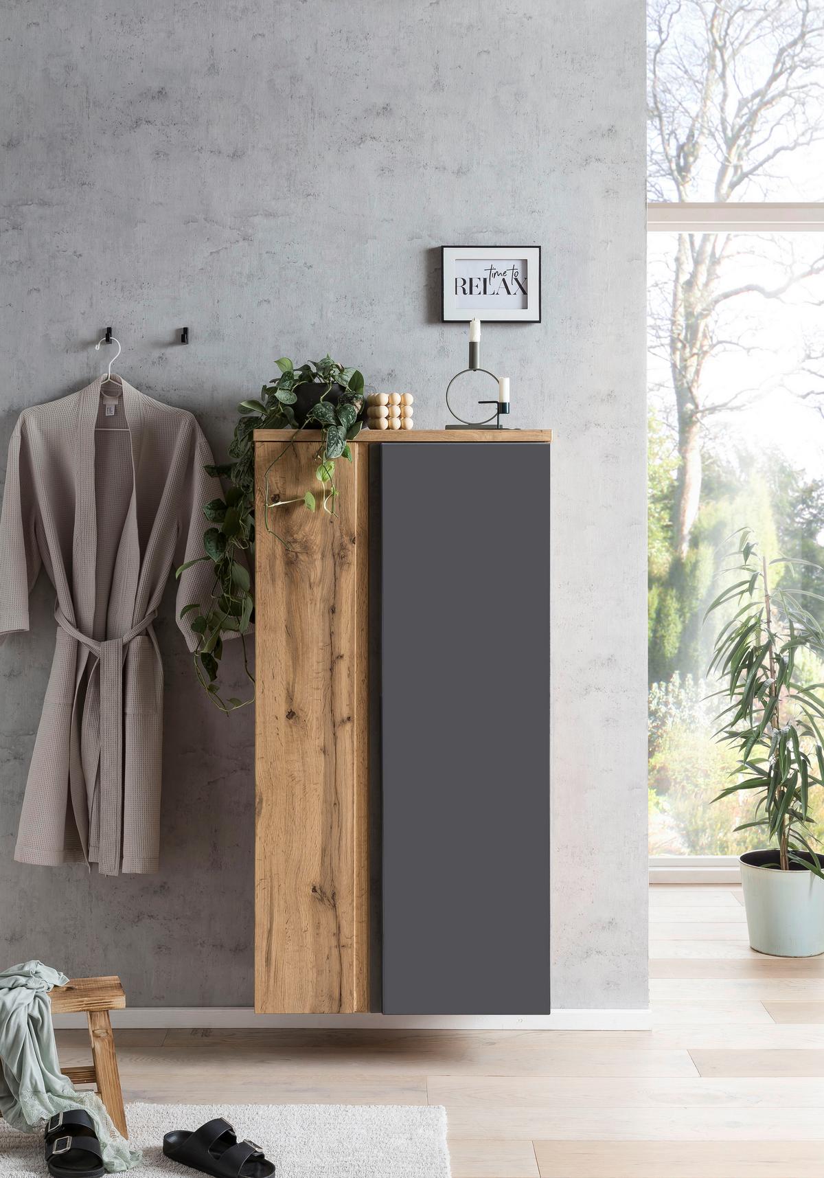Midischrank Varese ca. 65x130 cm Grau/Eiche - Eiche Wotan/Grau, MODERN, Holzwerkstoff (65/130/35cm) - Held
