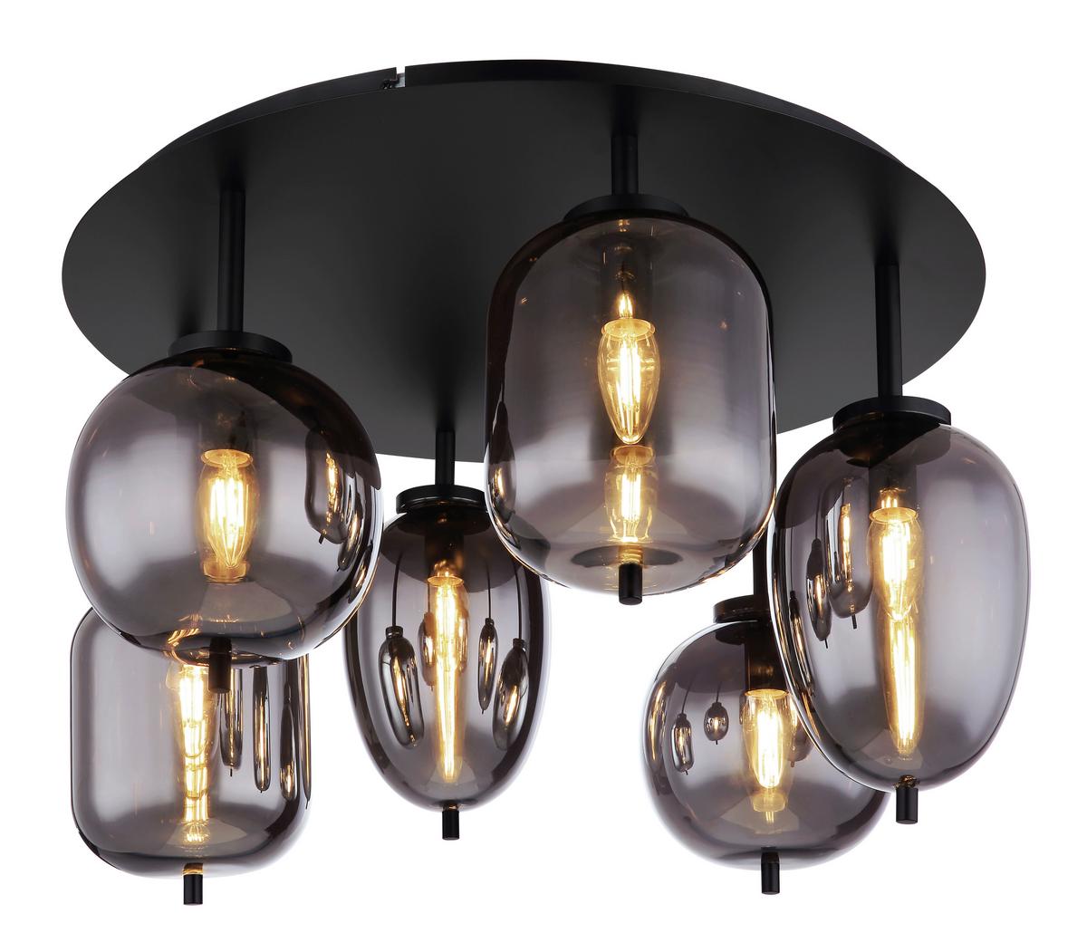 DECKENLEUCHTE 15345-6D - Schwarz, Design, Glas/Metall (63/38cm) - Globo