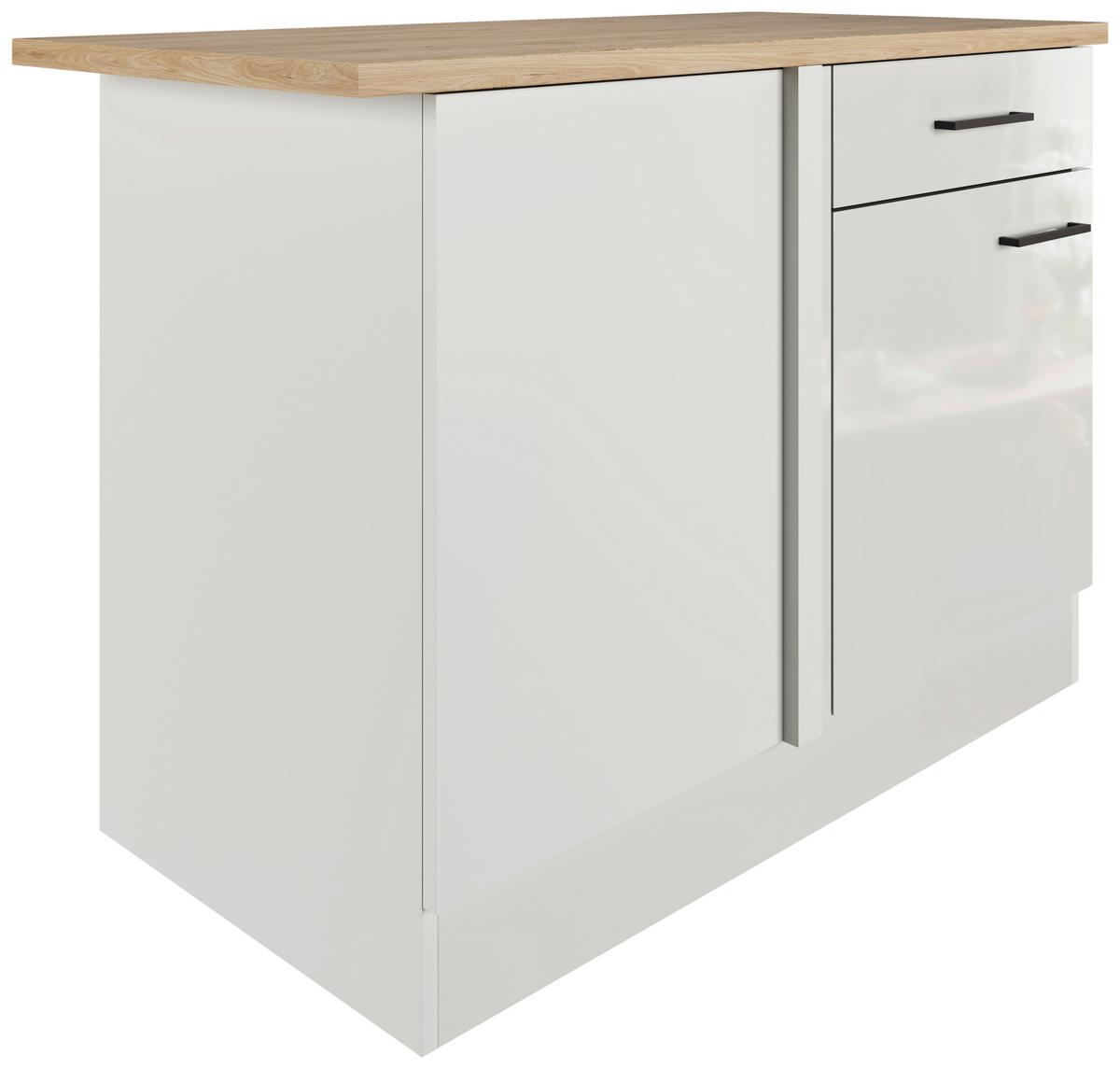 Eckunterschrank in Lichtgrau glänzend - Schwarz/Grau, MODERN, Holzwerkstoff/Metall (110/86/60cm) - FlexWell