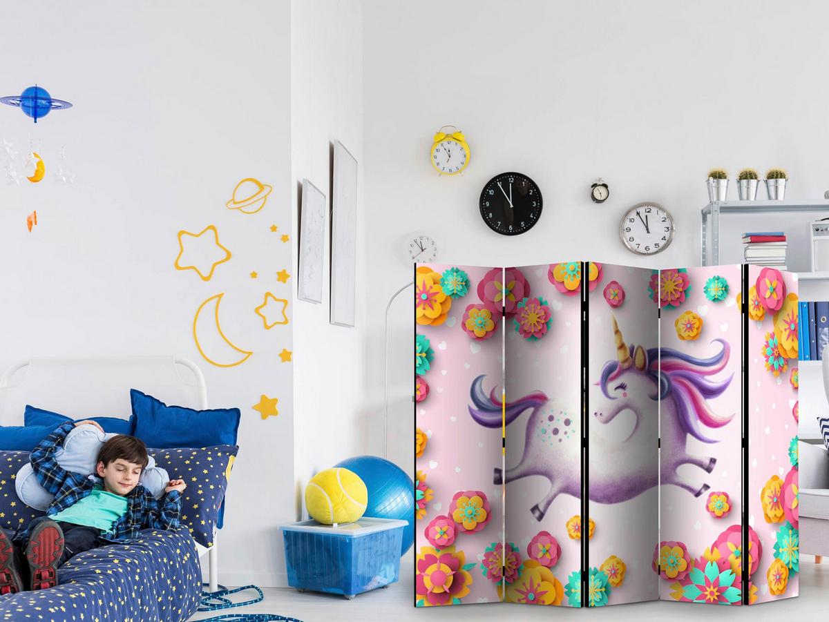 Paravan Lithe Unicorn I, 5-Delni, Dvostranski - vijolična/pink, Basics, tekstil/les (225/172/3cm) - artgeist