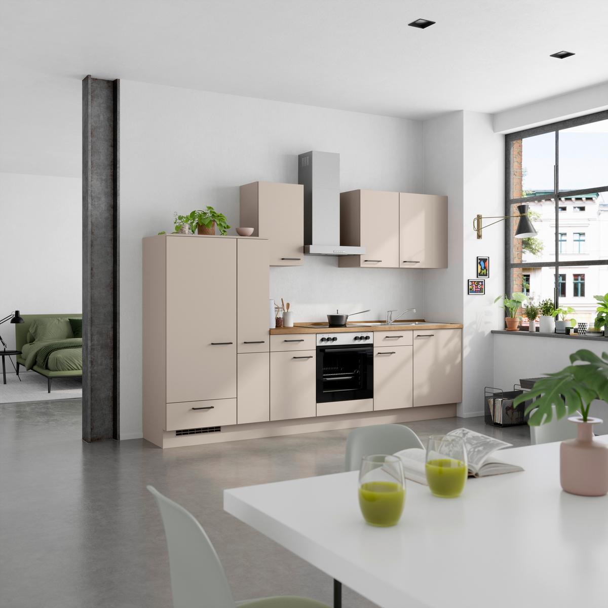 Küchenleerblock Easytouch Low o. Geräte Sandfarben - Sandfarben/Eichefarben, MODERN, Holzwerkstoff/Metall (300cm) - Nobilia