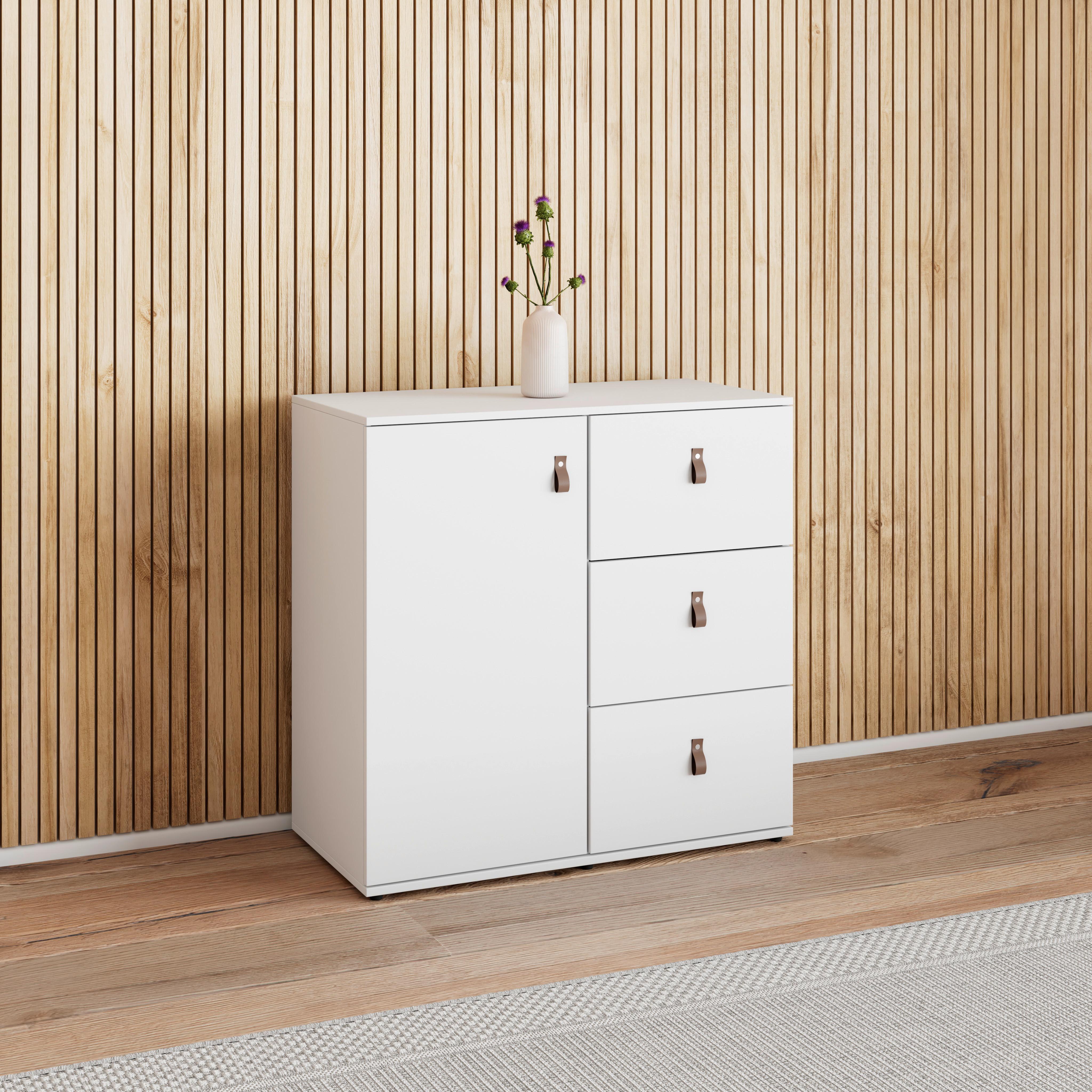 Kommode Mick Weiß MDF - Schwarz/Weiß, MODERN, Holzwerkstoff/Kunststoff (80/79/40cm) - Bessagi Home