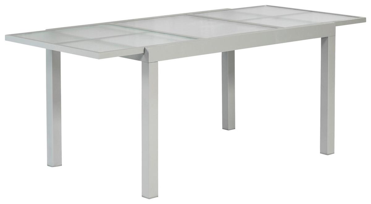 Gartentisch ausziehbar ca. 180x90 cm Alu Silber/Glas - Silberfarben, MODERN, Glas/Metall (120-180/90/75cm) - Gardenson