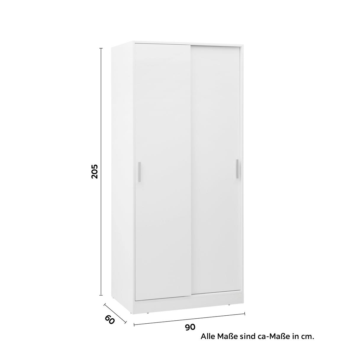 Dulap cu uși glisante MIKA -EXKLUSIV - alb, Konventionell, material pe bază de lemn (90/205/60cm)