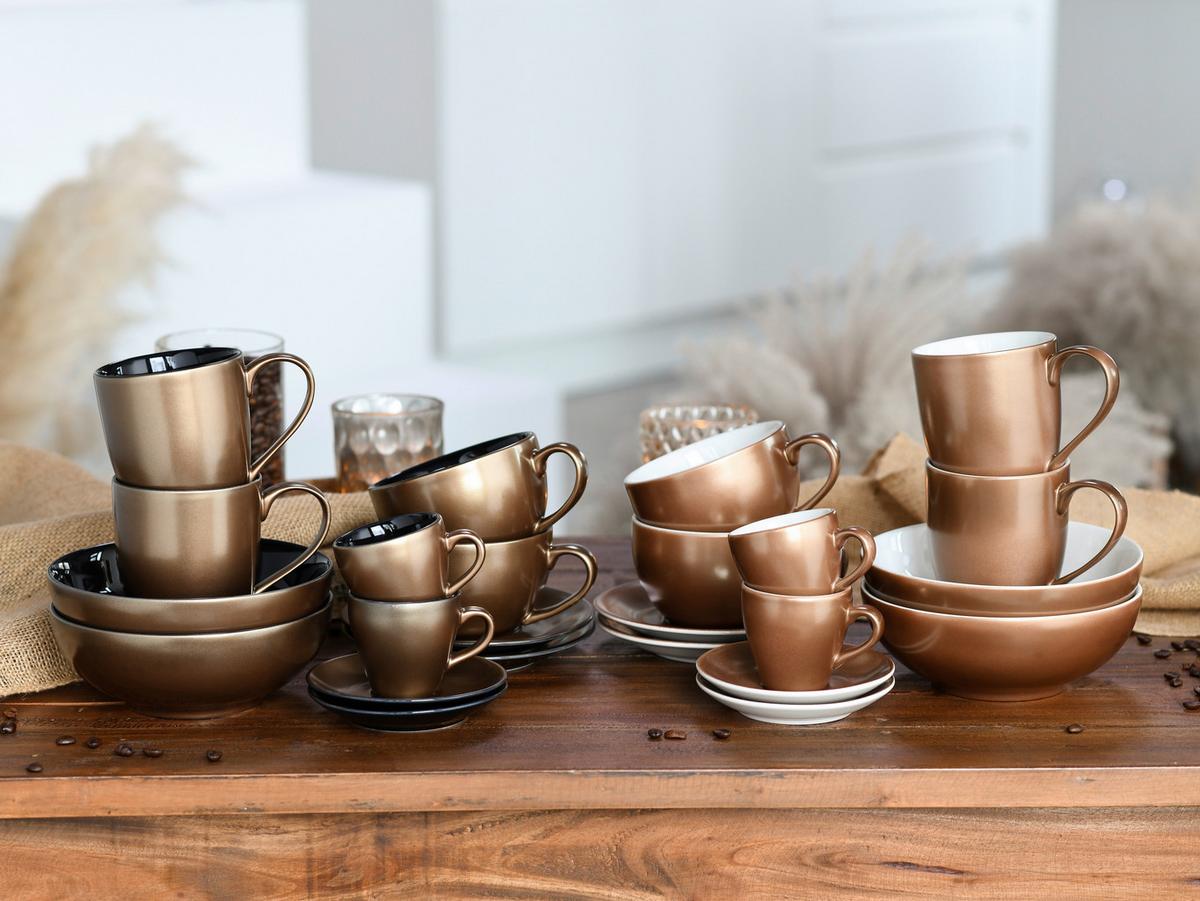 Tassenset Golden Days Schwarz/Goldfarben, 2-teilig - Goldfarben/Schwarz, Basics, Keramik - Creatable