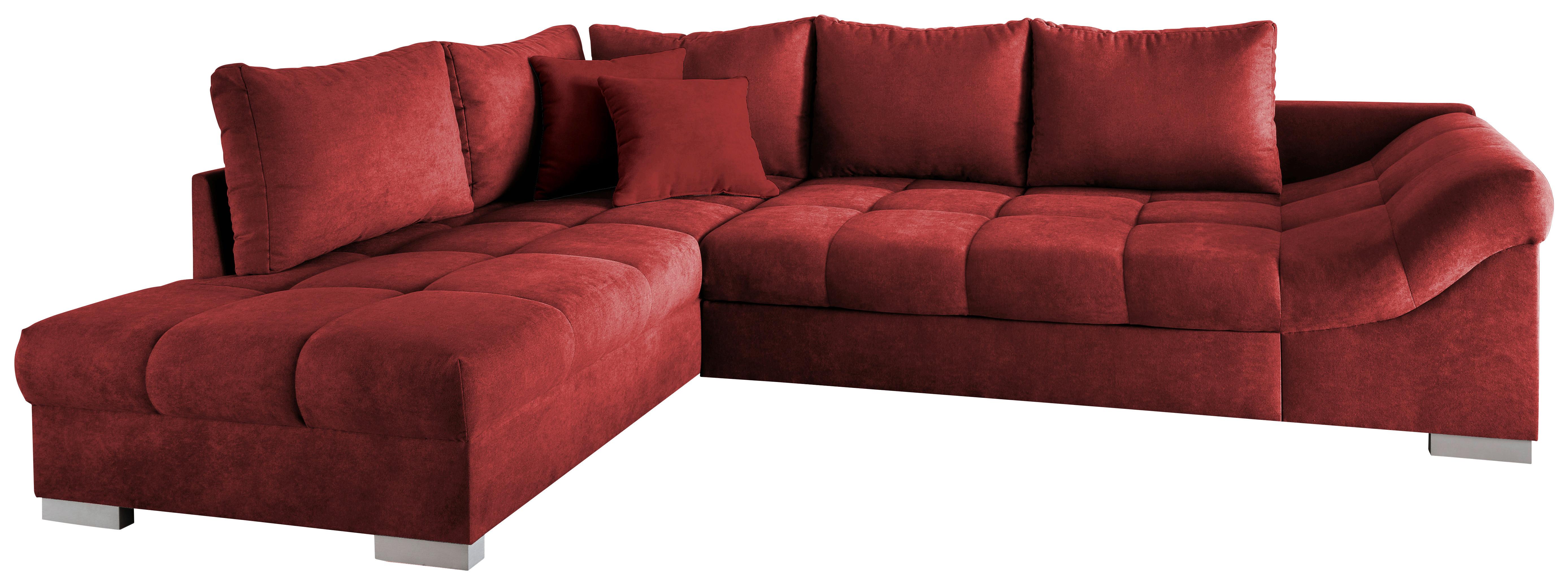 Wohnlandschaft Alvito Rot Nylon/Mikrofaser - Rot/Silberfarben, Design, Holz/Textil (202/298cm) - MID.YOU