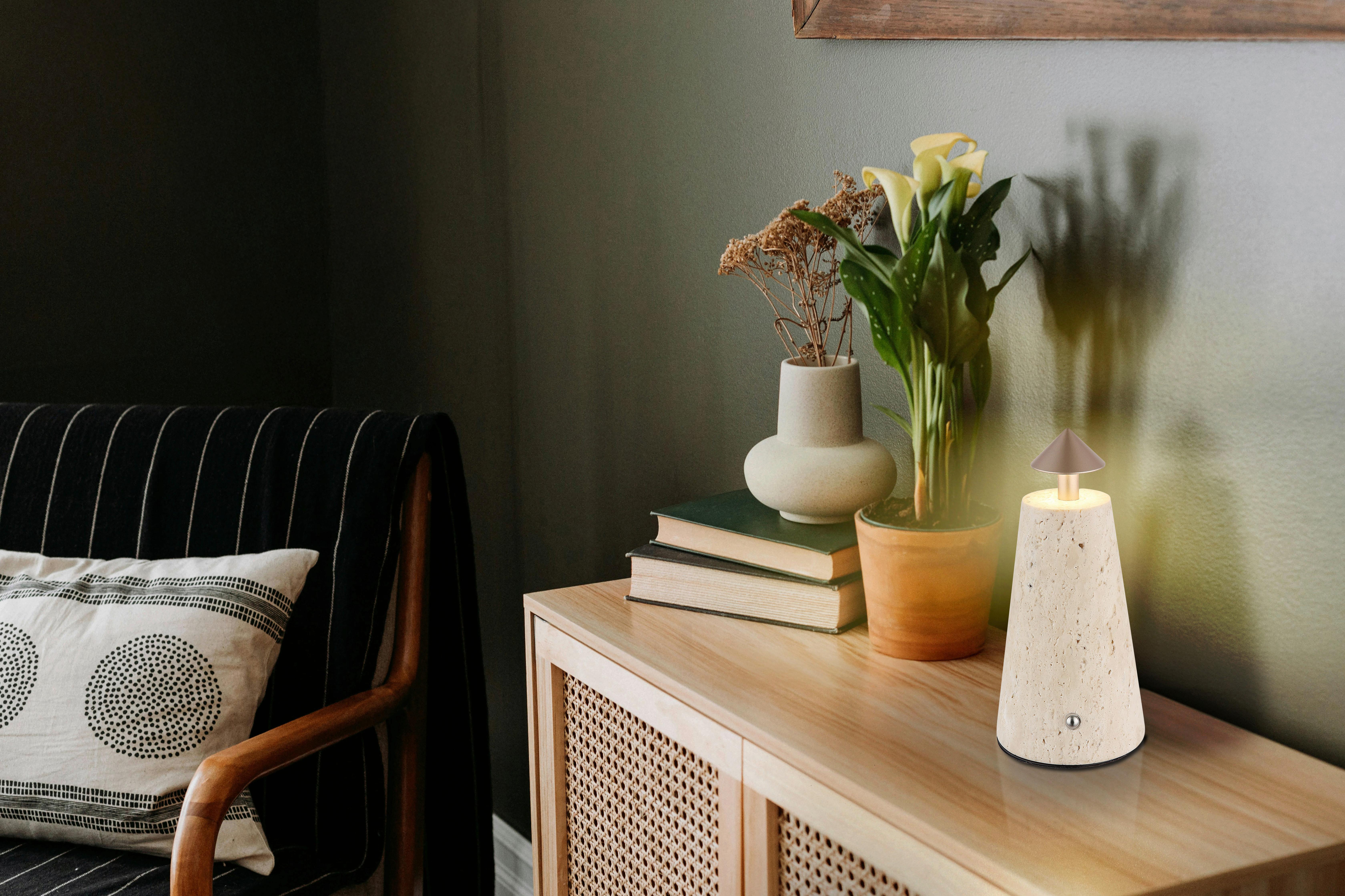 AKKU-TISCHLEUCHTE 21037C LIVA - Weiss/Schwarz, Design, Kunststoff/Stein (9/19cm) - Globo