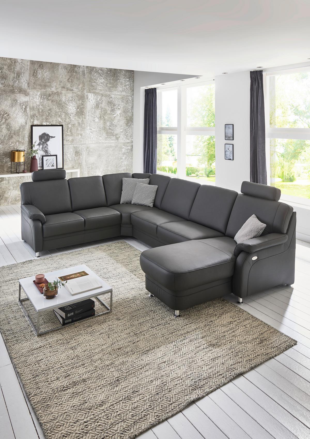 DUŻY NAROŻNIK TAULON - antracytowy/kolor aluminiowy, Konventionell, skóra/metal (239/329/165cm) - Beldomo Premium