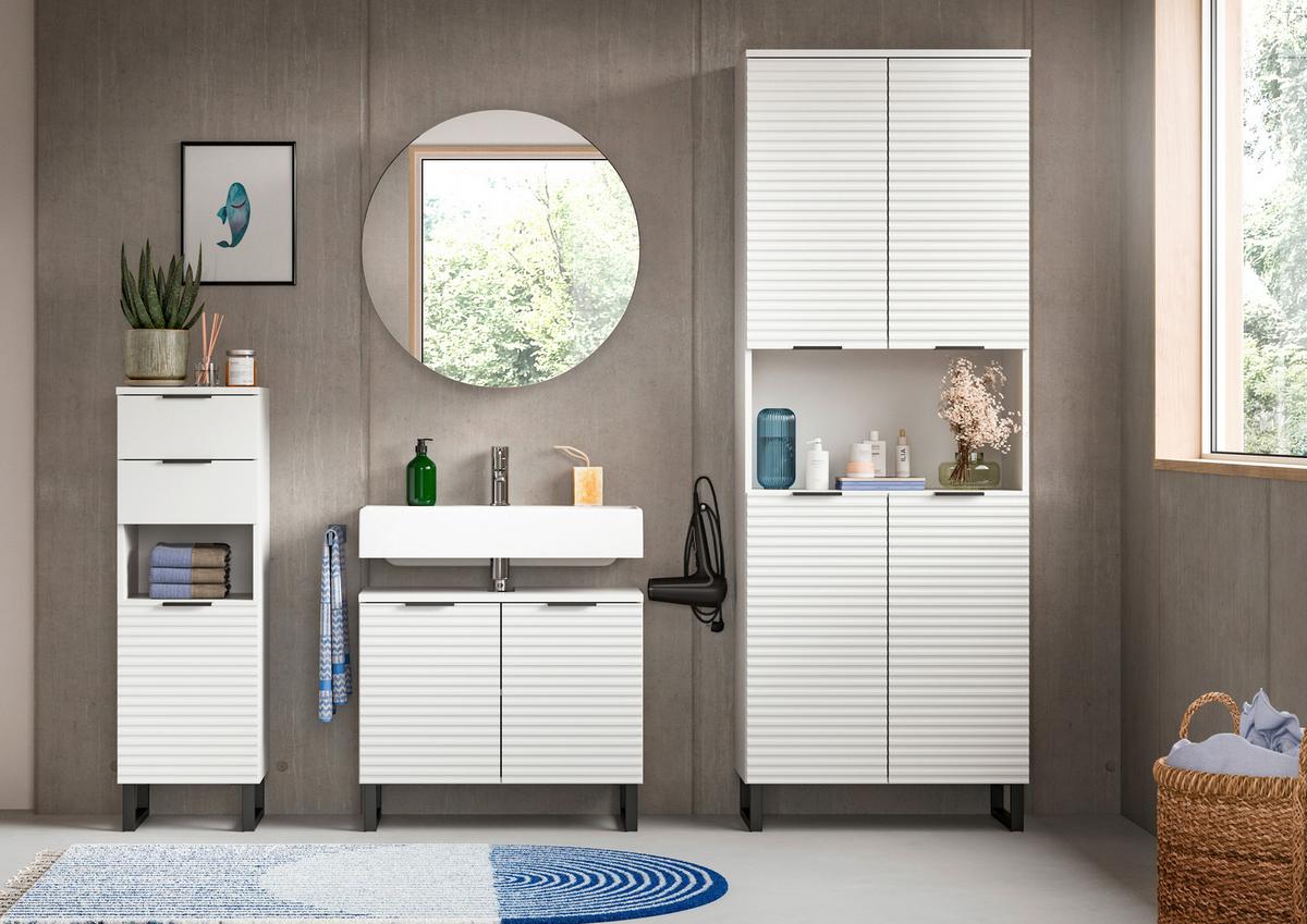 Badezimmer Riff 3-tlg. ca. 140 cm Weiß/Schwarz - Schwarz/Weiß, MODERN, Holzwerkstoff/Metall (140cm) - MID.YOU