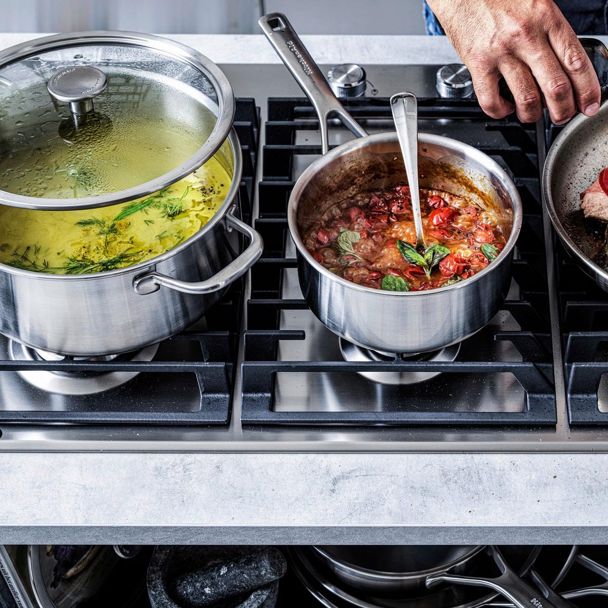ZESTAW GARNKÓW 3-PLY STAINLESS STEEL - kolor stalowy, Basics, metal/szkło - KitchenAid
