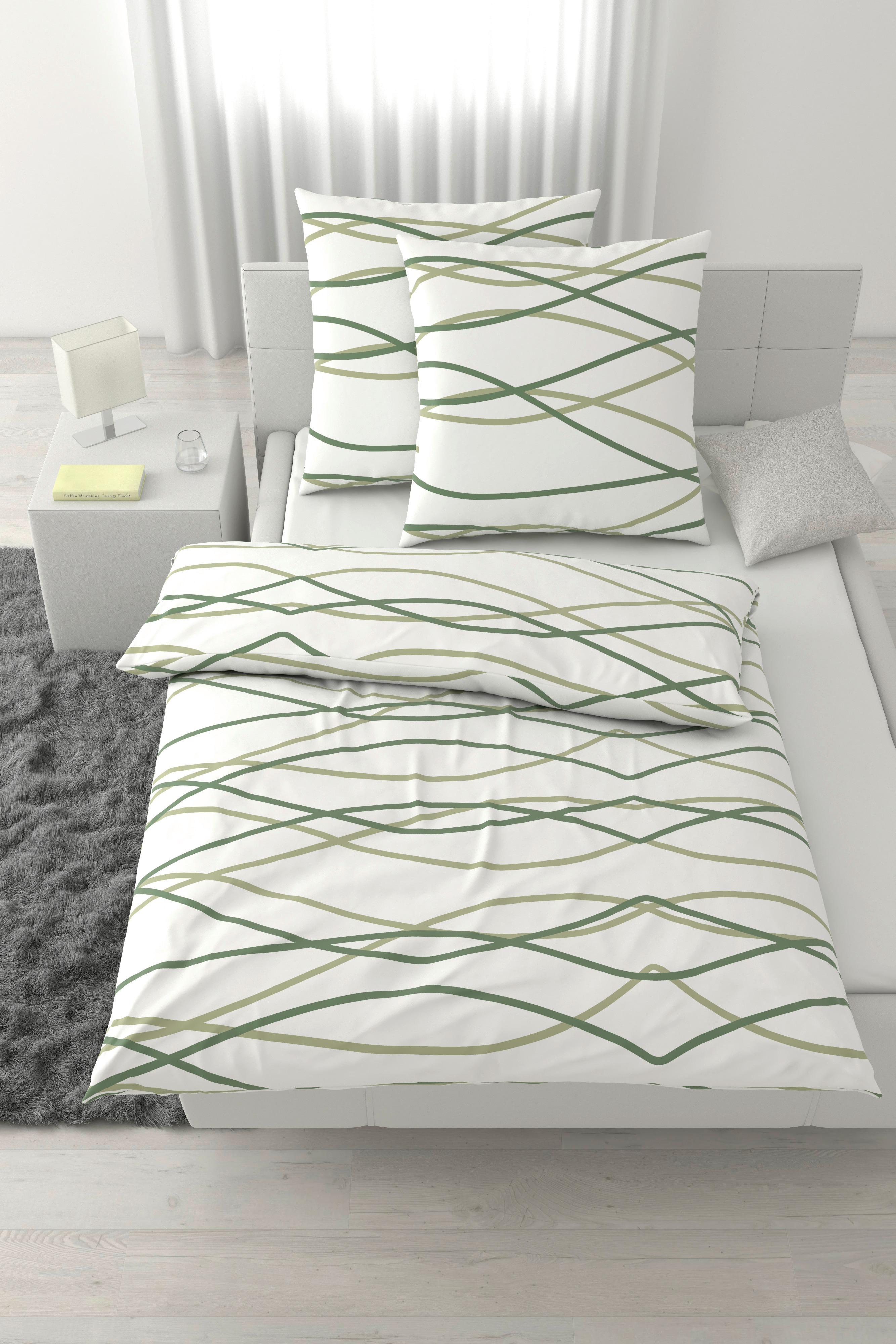 Bettwäsche Welle XL Weiß/Hellgrün ca. 200x200cm - Weiß/Hellgrün, MODERN, Textil (200/200cm) - Mömax