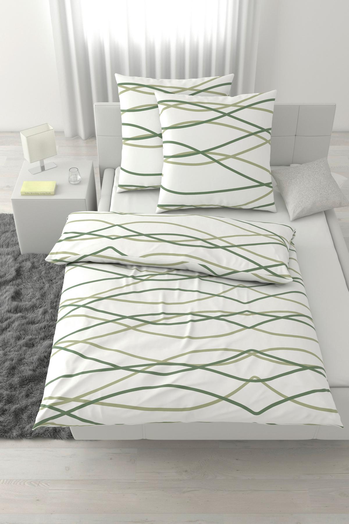 Bettwäsche Welle XL Weiß/Hellgrün ca. 200x200cm - Weiß/Hellgrün, MODERN, Textil (200/200cm) - Mömax
