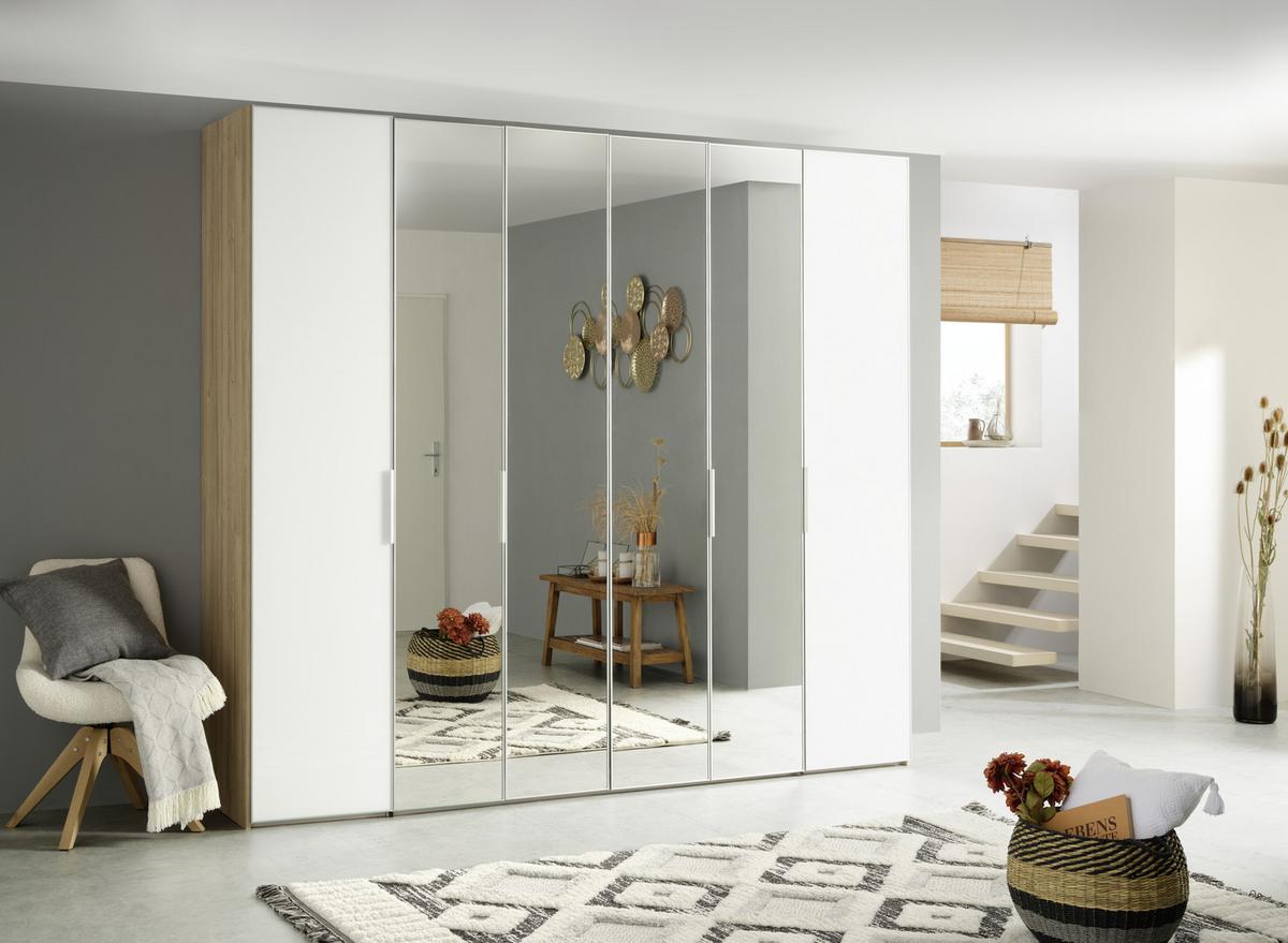 Drehtürenschrank in Weiss/ Eichefarben ca. 265x240x63cm - Weiss/Eichefarben, Konventionell, Glas/Holzwerkstoff (265/240/63cm) - Premium Living
